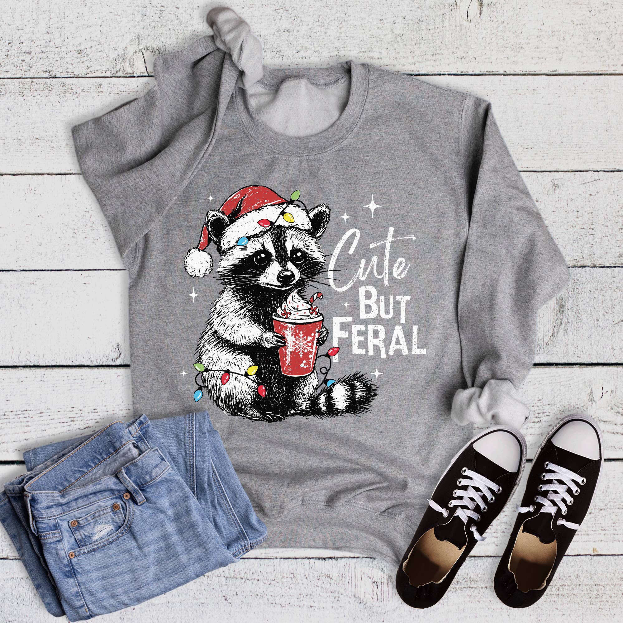 Christmas Cute But Feral with Cocoa Sweatshirt T-Shirts, Hoodie | PodTeesHub.com