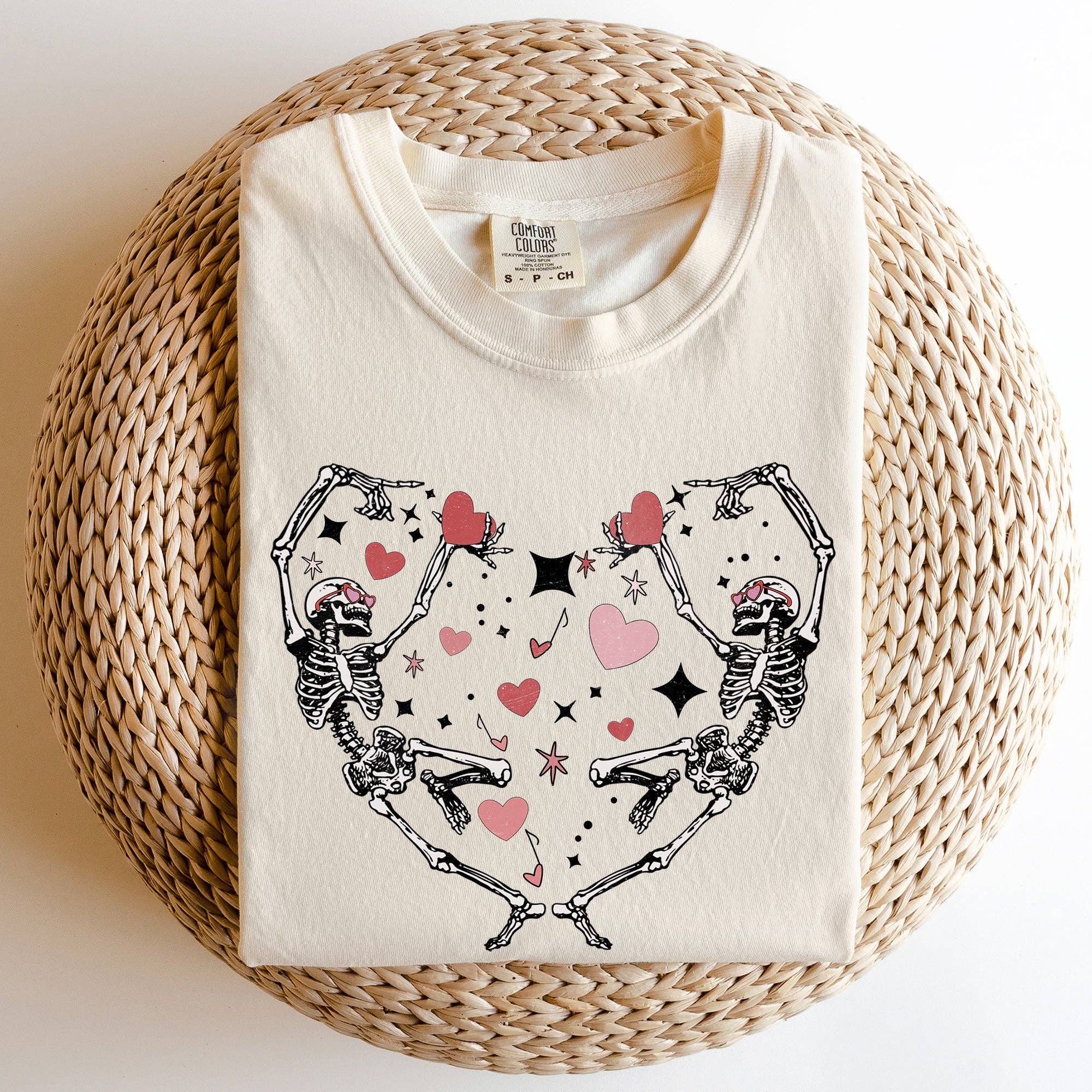 Dancing Skeletons, Heart, Comfort Colors Tshirt, Valentine's Day Hoodie, Sweatshirt | PodTeesHub.com