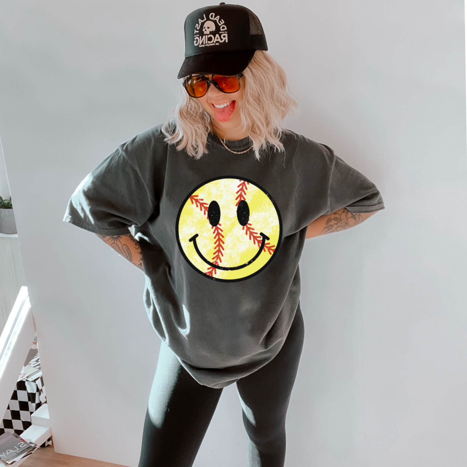 Softball Face  Comfort Color Graphic Tee Hoodie, Sweatshirt | PodTeesHub.com