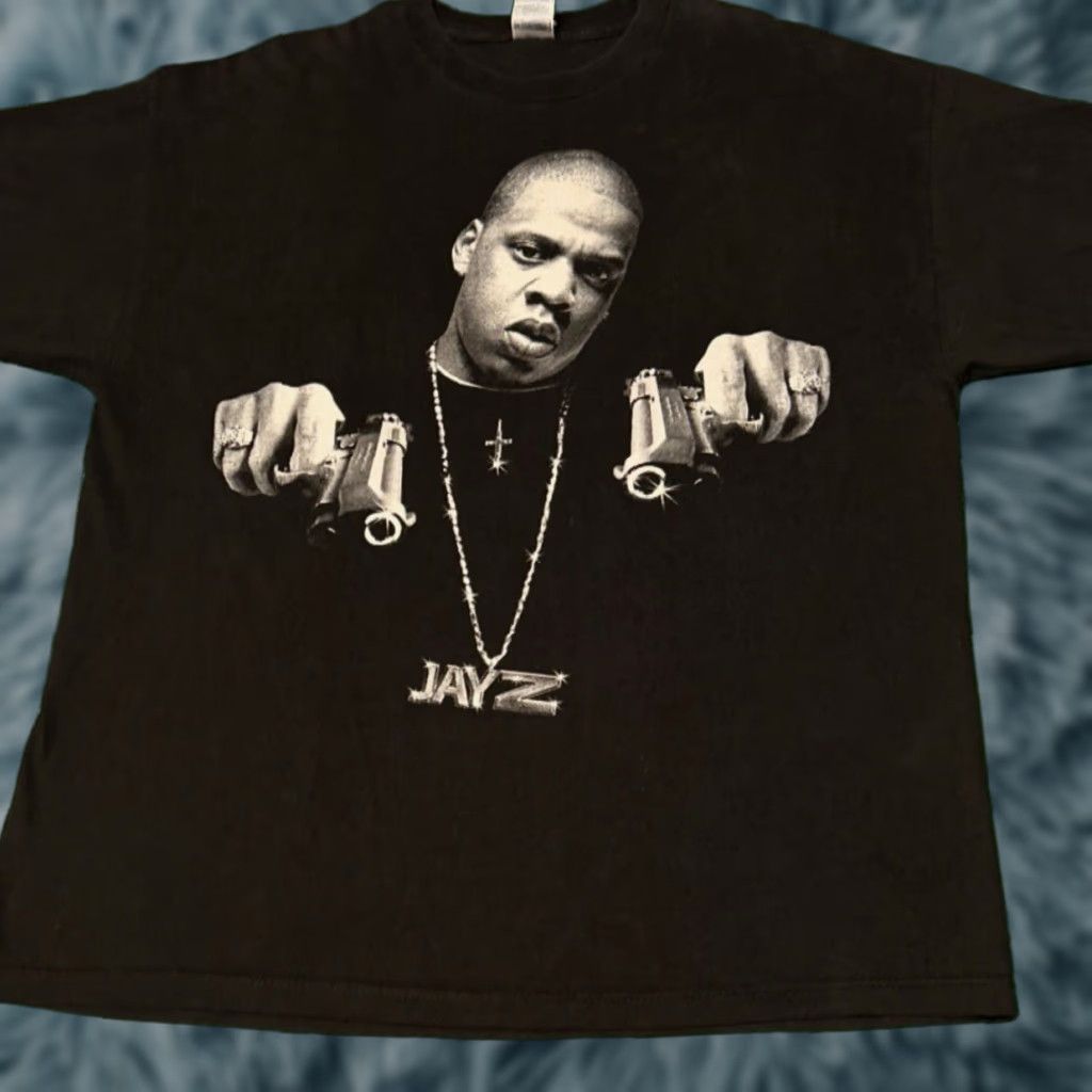 Vintage 90s Jay Z Roc A Fella Records Two Guns Vtg Rap Tee Shirt Mens Xxl Black Short Sleeve Hoodie, Sweatshirt