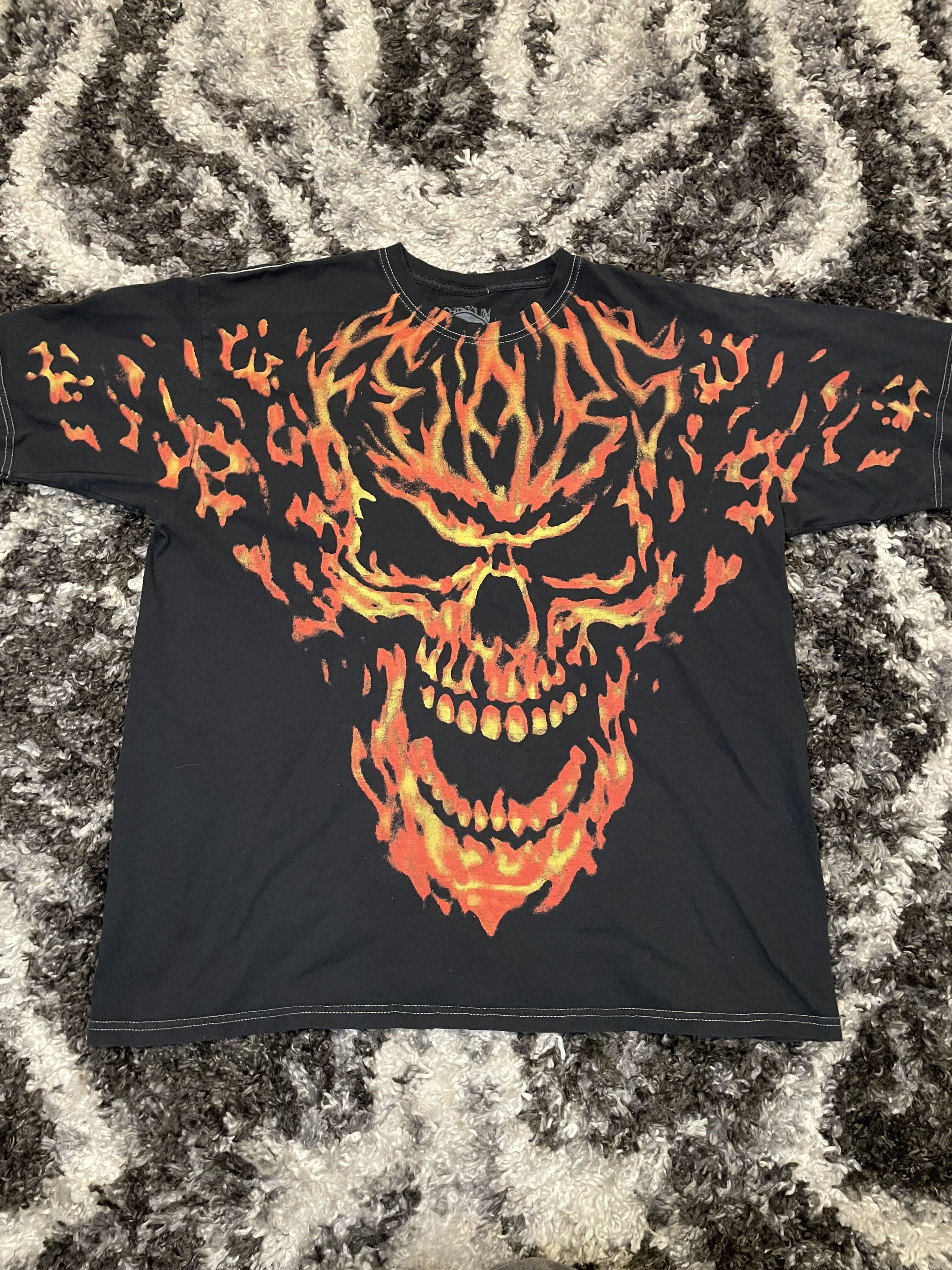 Other Y2k Personal Fears Flame Skull Tee Streetwear Large Hoodie, Sweatshirt | PodTeesHub.com