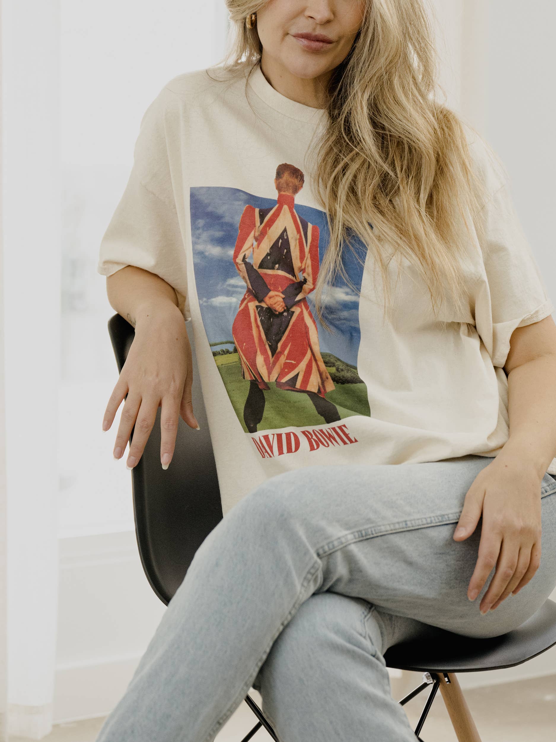 David Bowie Earthling Off White Thrifted Graphic Tee Hoodie, Sweatshirt | PodTeesHub.com