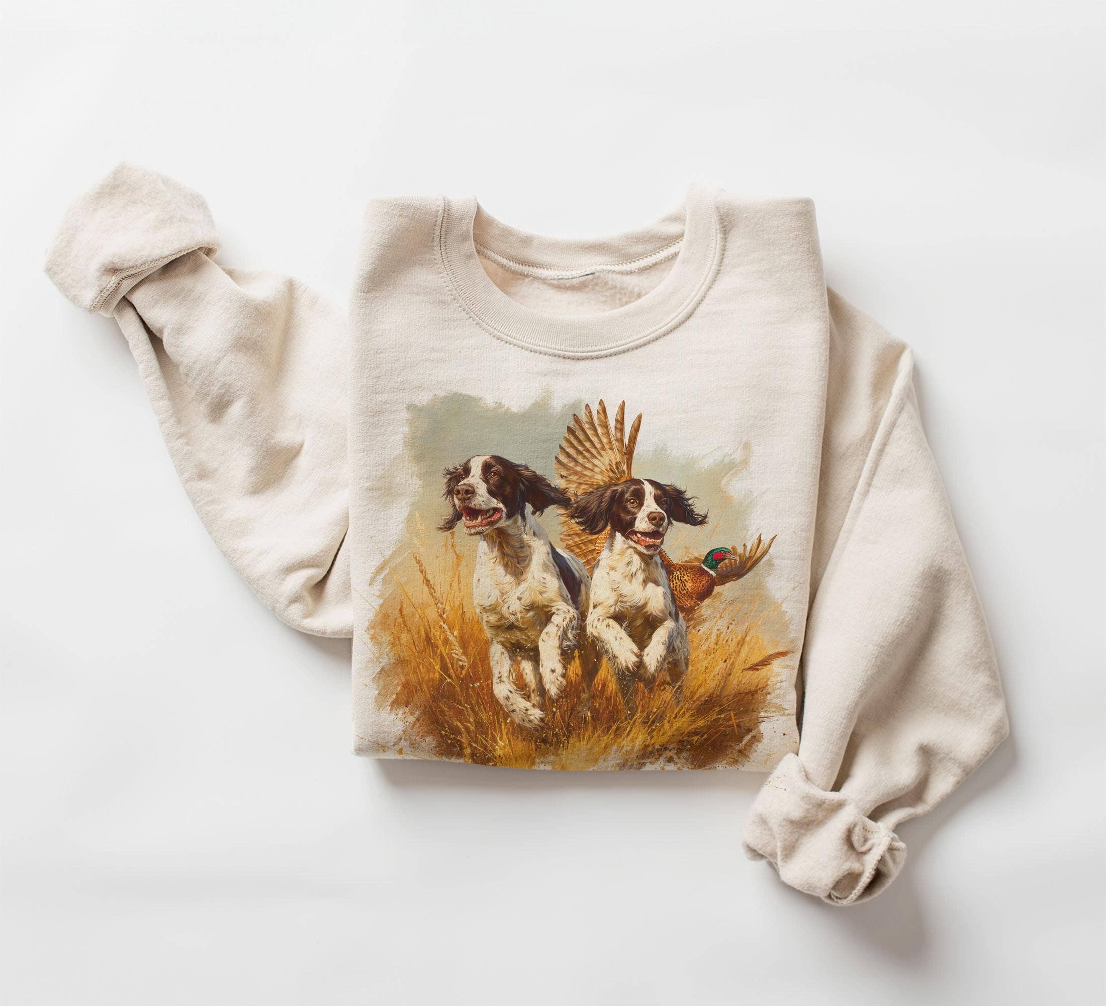 Vintage English Springer Spaniel Pheasant Hunting Sweatshirt T-Shirts, Hoodie | PodTeesHub.com