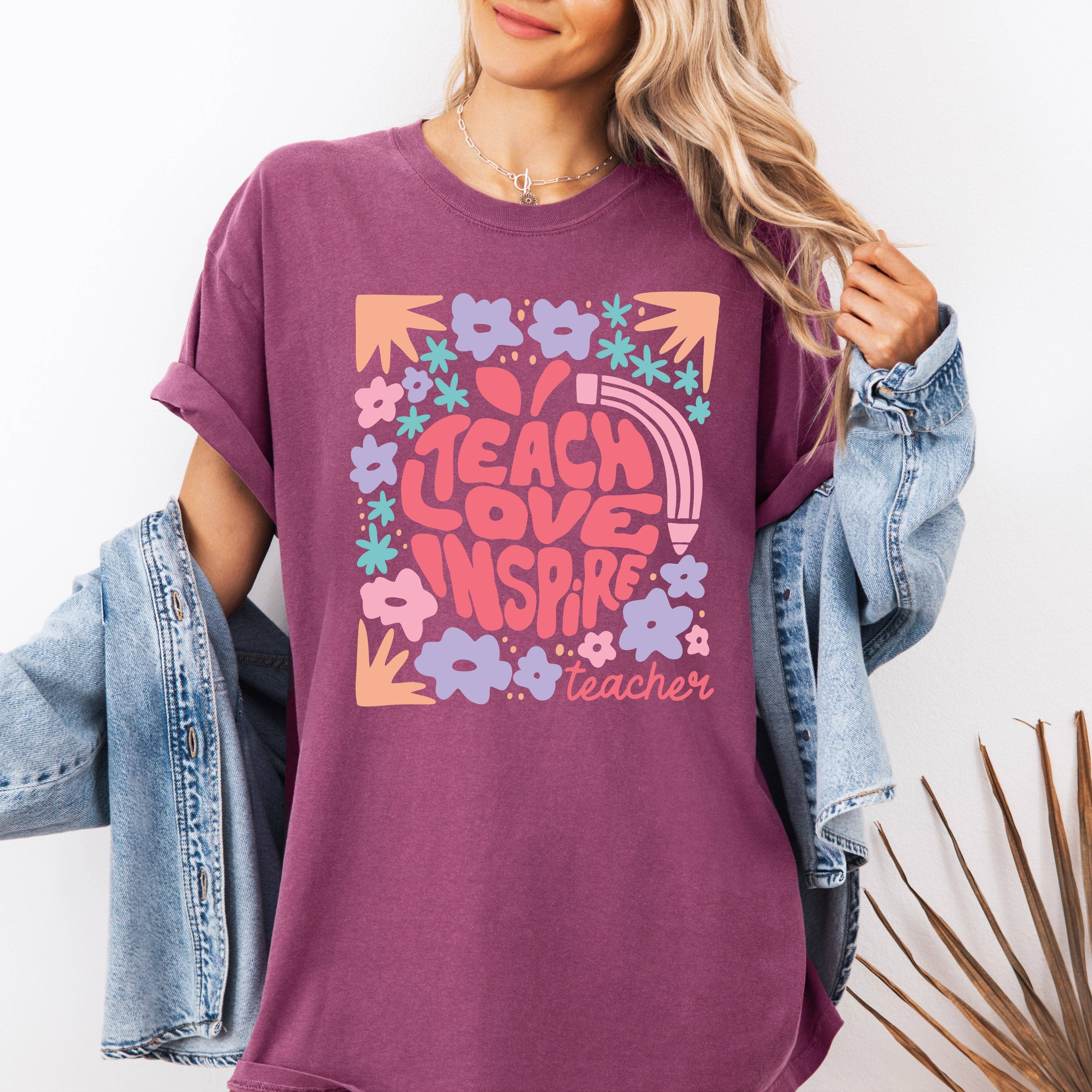 Teach Love Inspire, Teacher Back To School First Day T-Shirt Hoodie, Sweatshirt | PodTeesHub.com