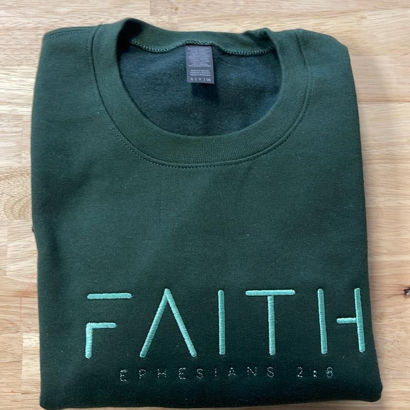 embroidered faith sweatshirt Crewneck Fleece Hoodie Sweaters T-Shirts | PodTeesHub.com
