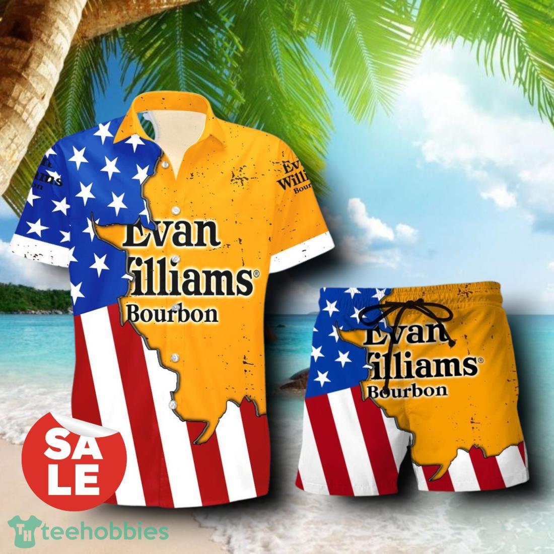 Evan Williams USA Flag Aloha Summer Beach Combo Hawaiian Shirt & Shorts For Men Women