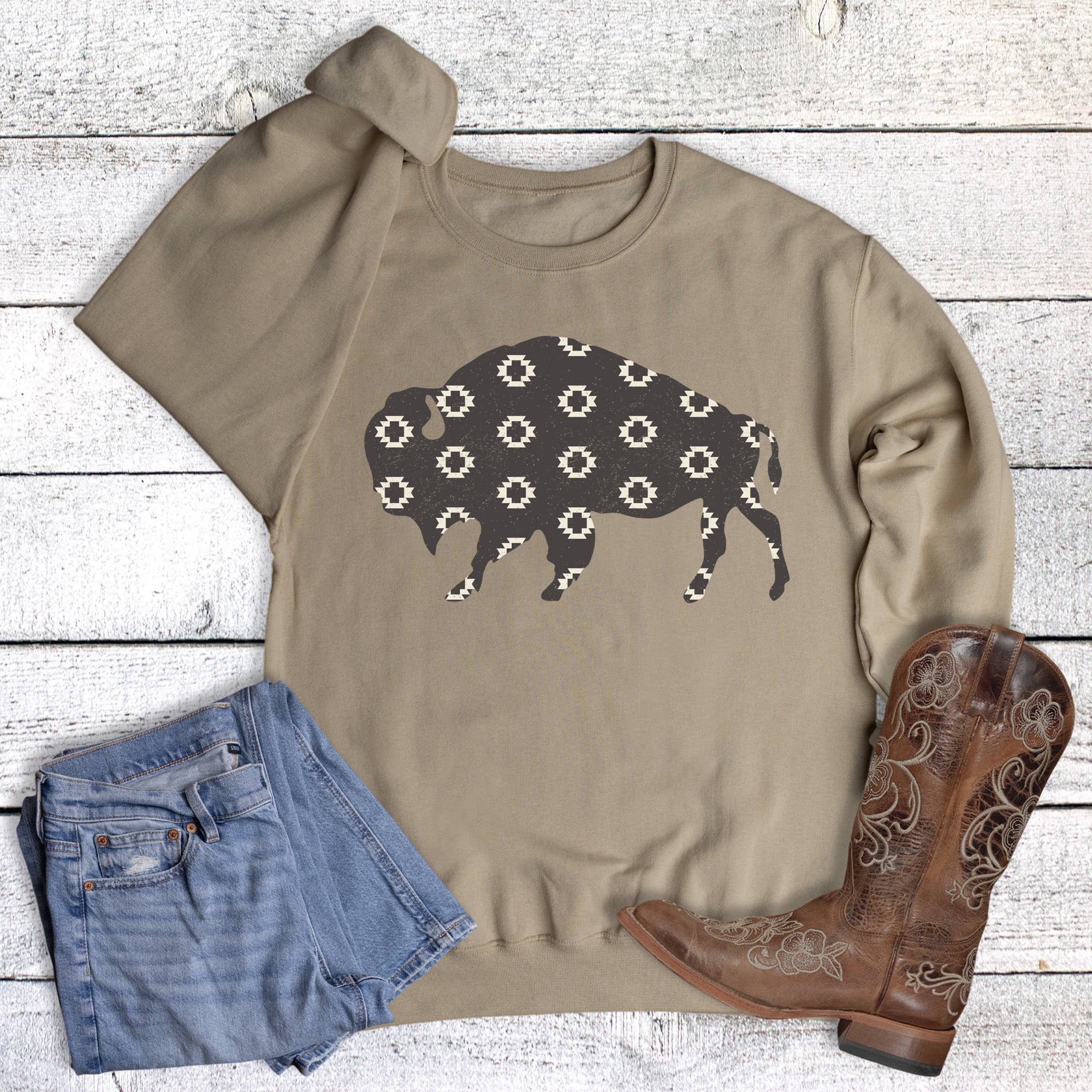 Western Aztec Buffalo Sweatshirt T-Shirts, Hoodie | PodTeesHub.com