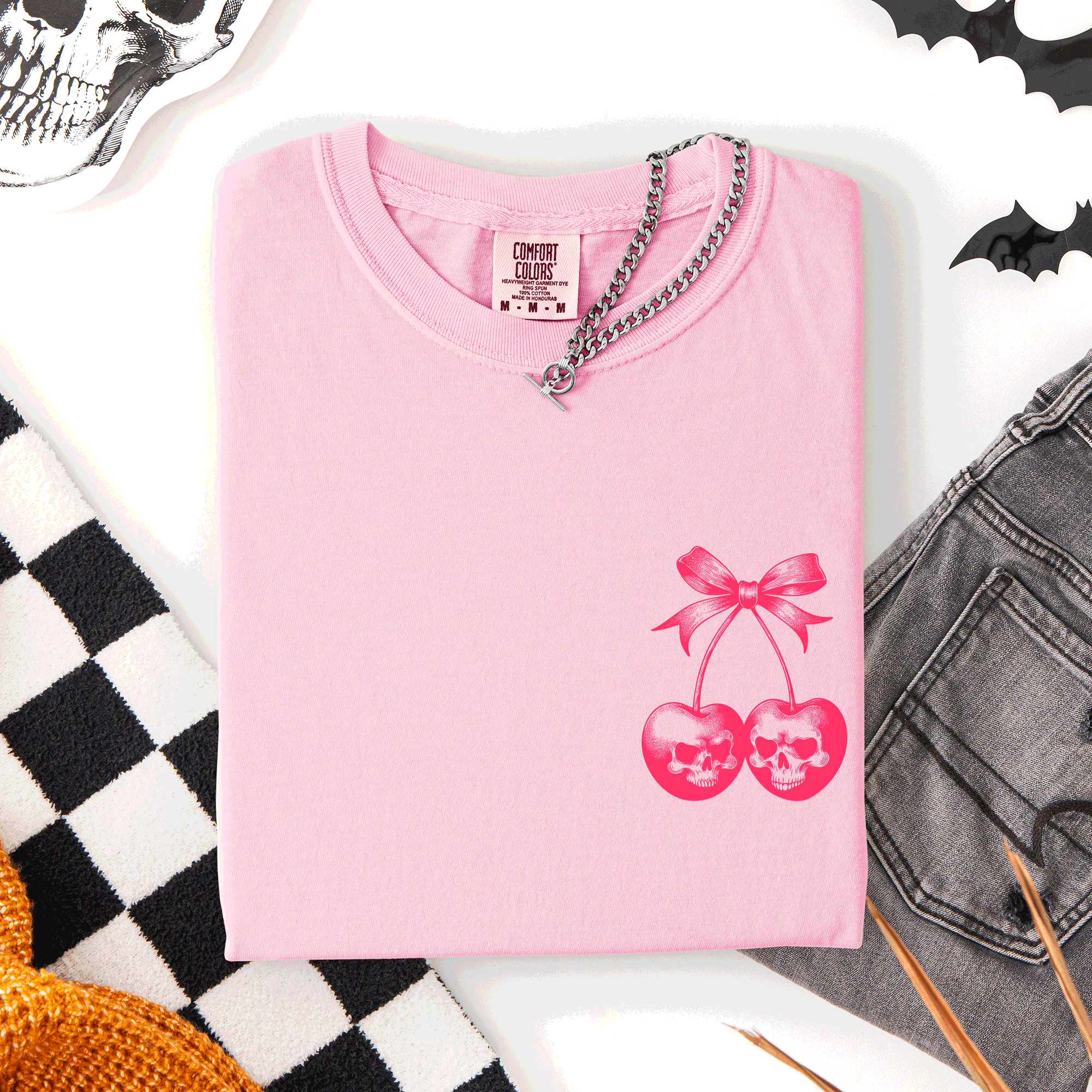 Spooky Skull Cherries, Coquette, Halloween, Skeleton T-Shirt Hoodie, Sweatshirt | PodTeesHub.com