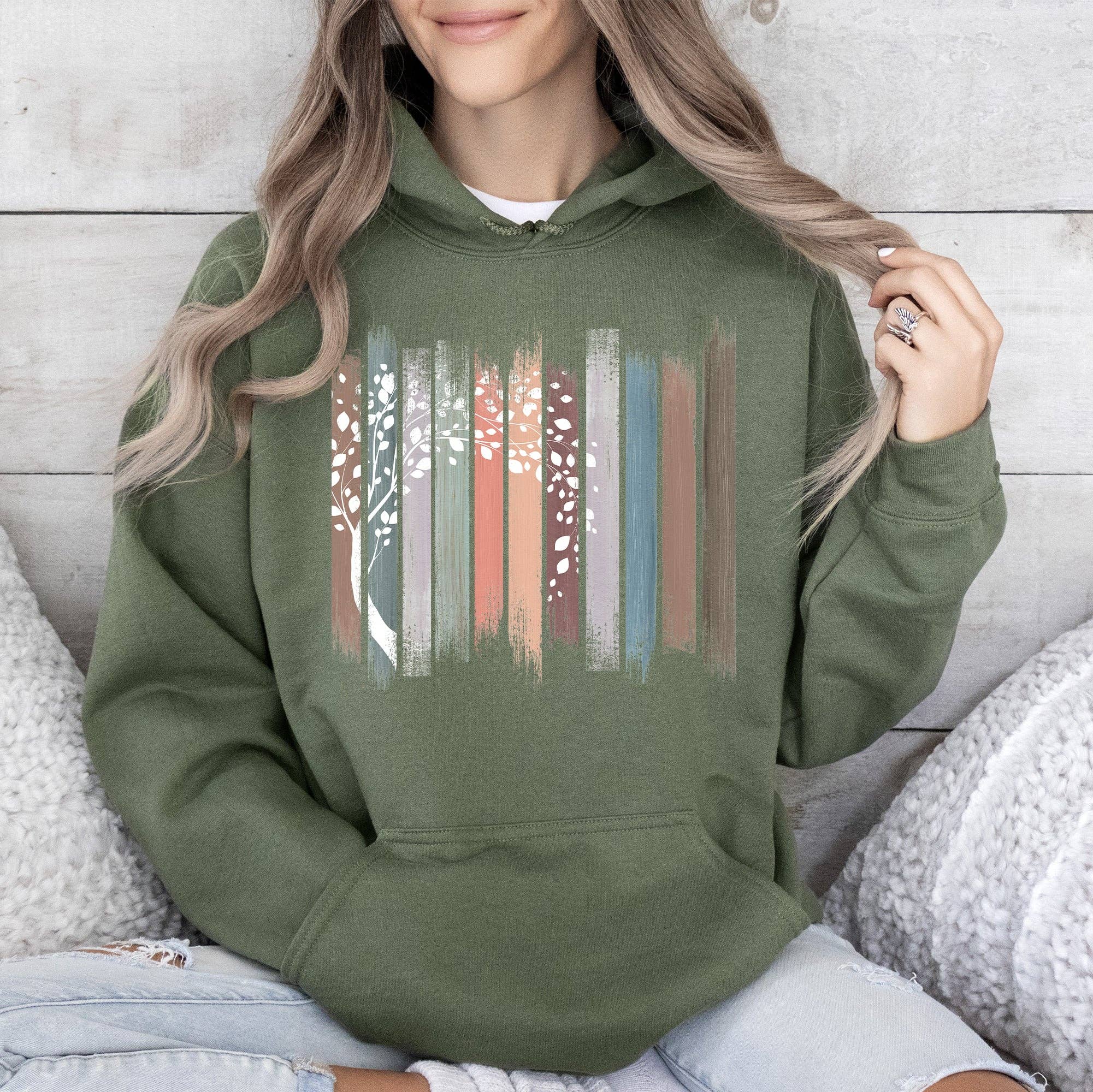 Botanical Stripes Tree Hoodie T-Shirts, Sweatshirt | PodTeesHub.com