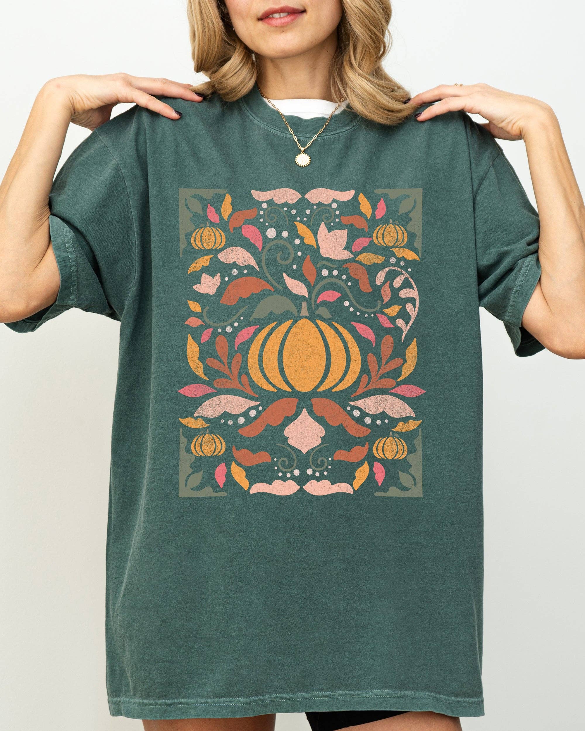 Autumn Folk Art Pumpkins, Thanksgiving, Fall Halloween Shirt Hoodie, Sweatshirt | PodTeesHub.com