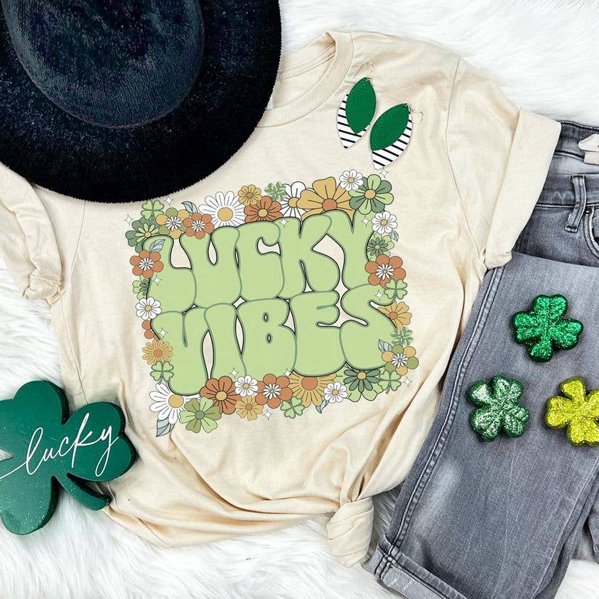 Lucky Vibes Floral Everyday Soft Cream Tee Hoodie, Sweatshirt | PodTeesHub.com