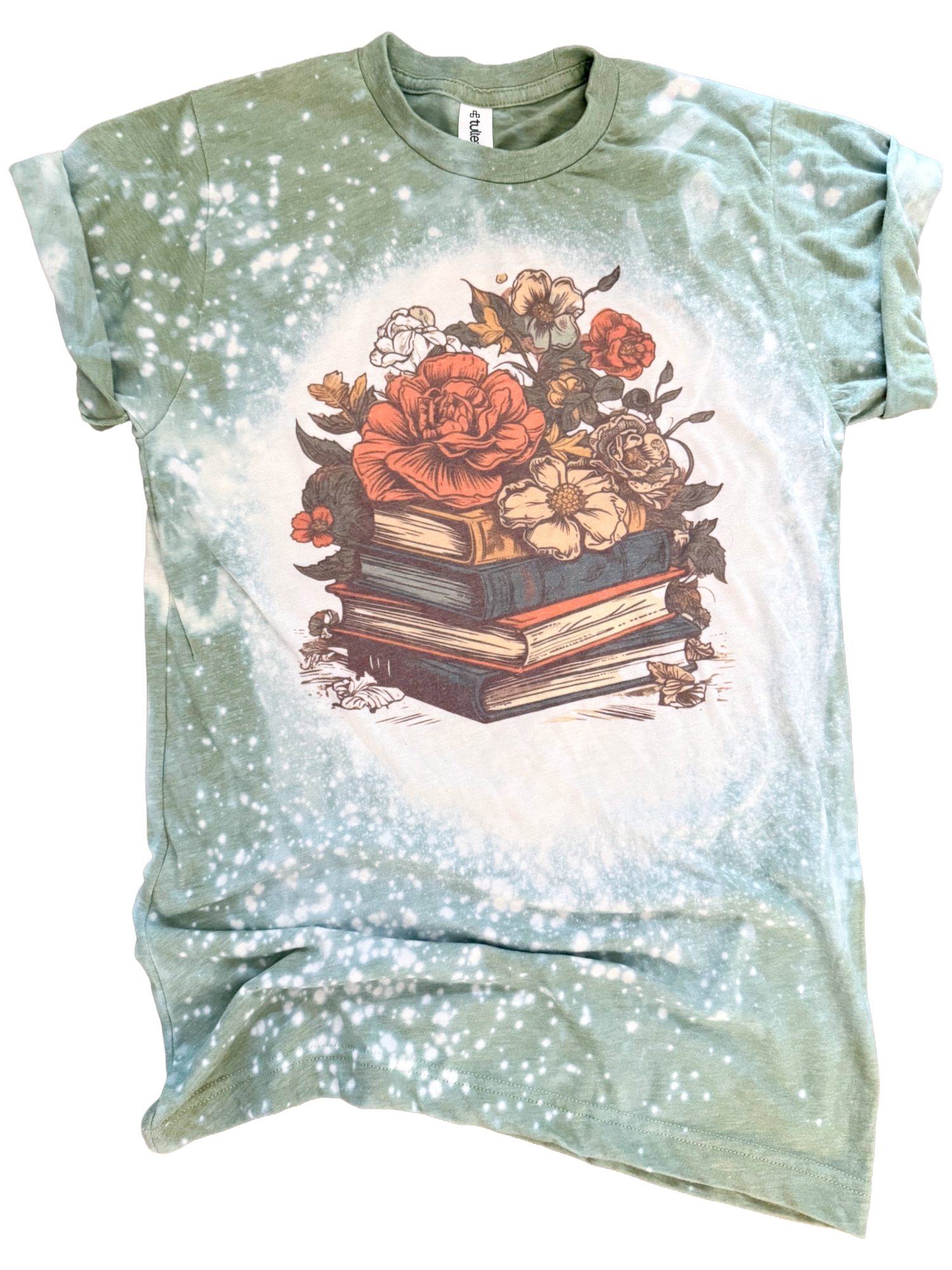 Floral Bookstack Bleached Tee Hoodie, Sweatshirt | PodTeesHub.com