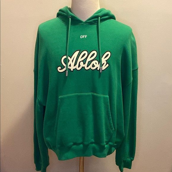 White Off White Oversize Football Logo Graphic Hoodie In Green M T-Shirts, Sweatshirt | PodTeesHub.com