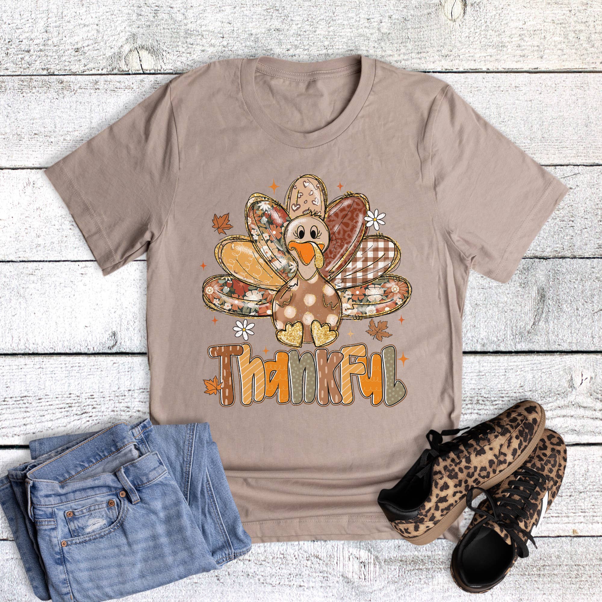 Fall Thanksgiving Thankful Turkey Graphic Tee Hoodie, Sweatshirt | PodTeesHub.com