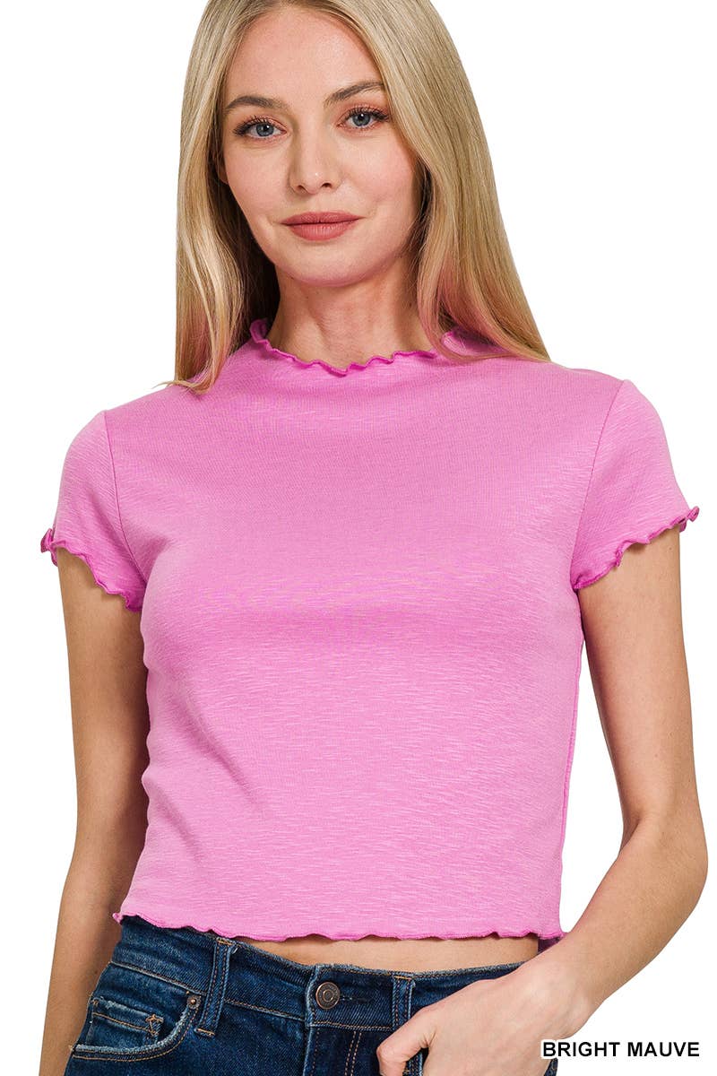 .0827 Modal Slub Lettuce Trim Crop Tee SI-27463 Hoodie, Sweatshirt | PodTeesHub.com