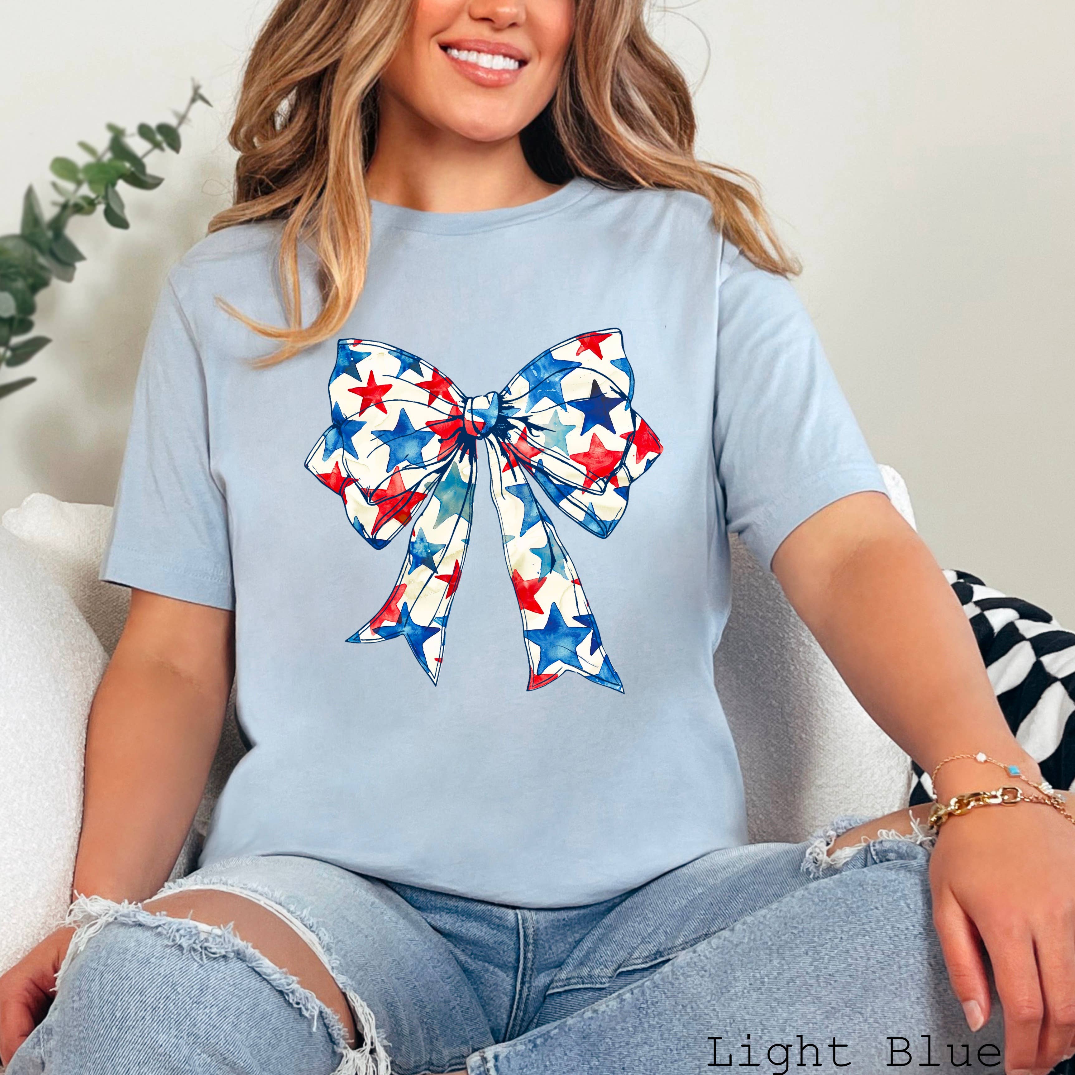 Coquette Star Bow July 4th Graphic Tee  | Bella Canvas Hoodie, Sweatshirt | PodTeesHub.com