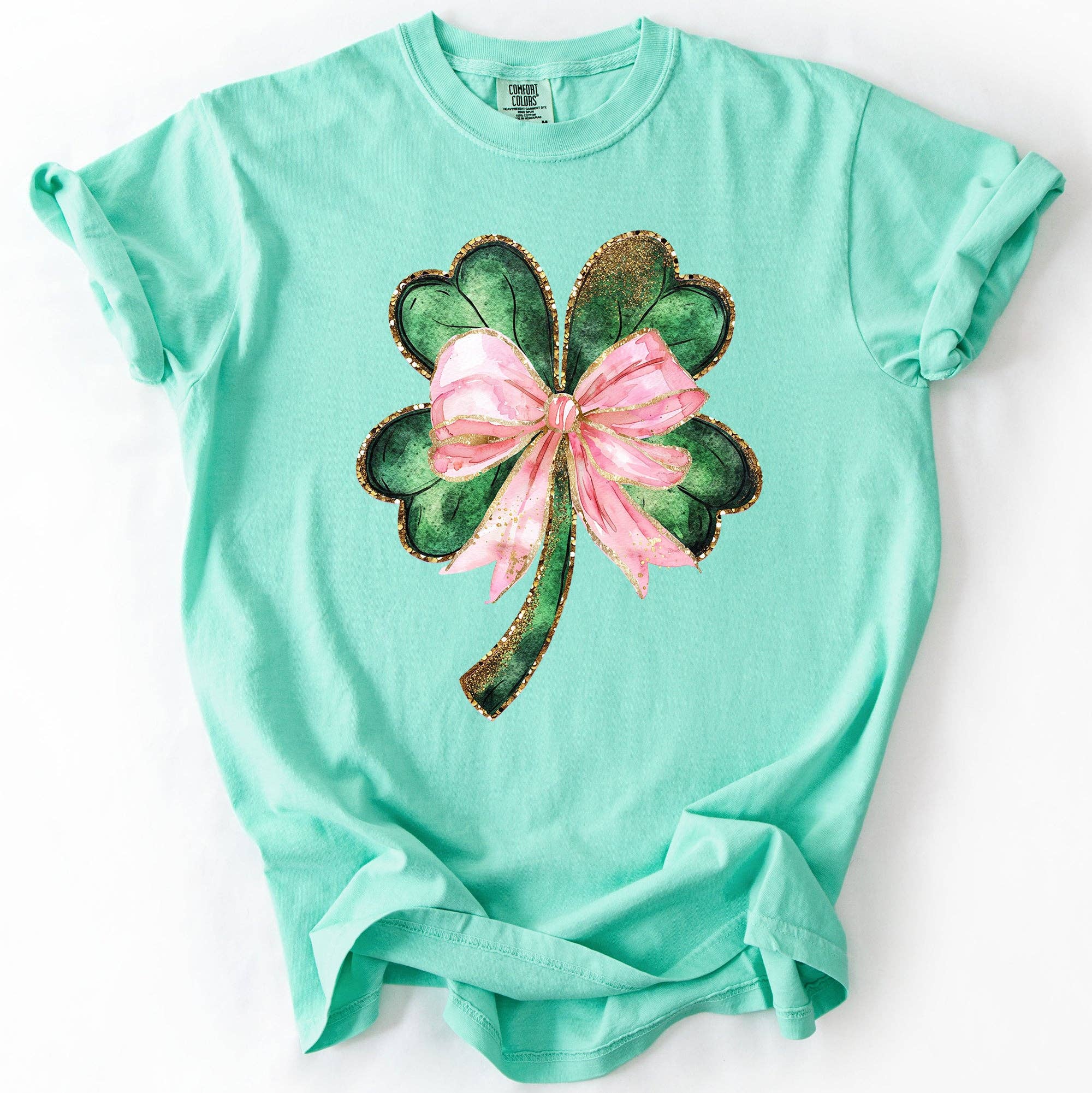 Glittery Shamrock Bow, Ribbon, St Patrick's Day  T-Shirt Hoodie, Sweatshirt | PodTeesHub.com
