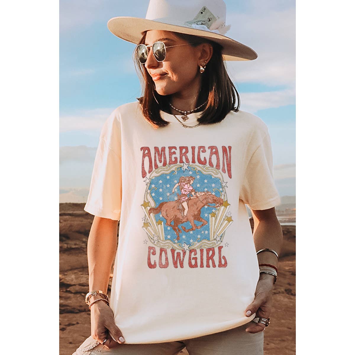 American Cow Girl Vintage Graphic Oversized Tee Hoodie, Sweatshirt | PodTeesHub.com