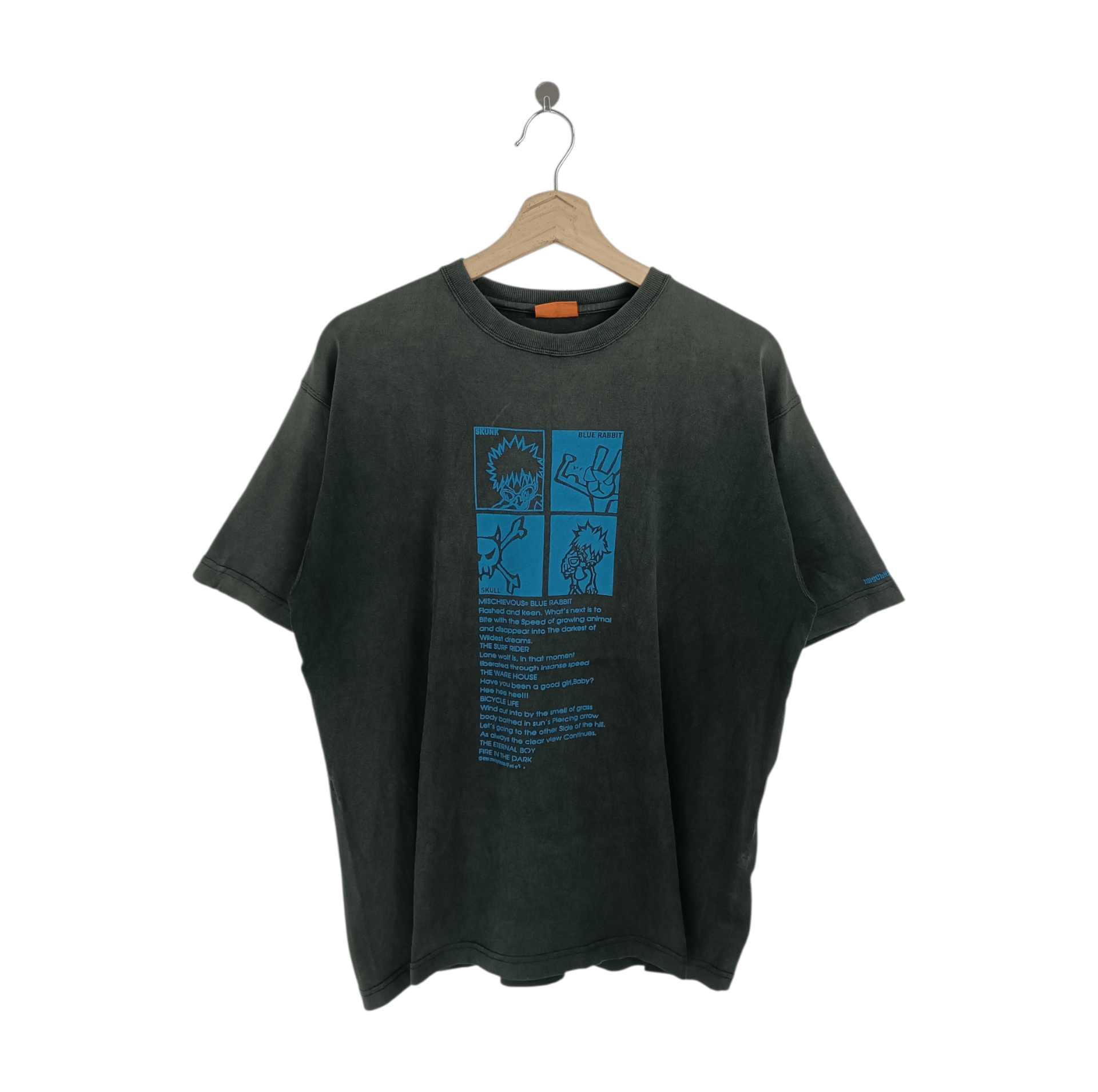 Japanese Brand Thrashed Faded Vintage Y2k Mischievous Tee Very Rare Hoodie, Sweatshirt | PodTeesHub.com