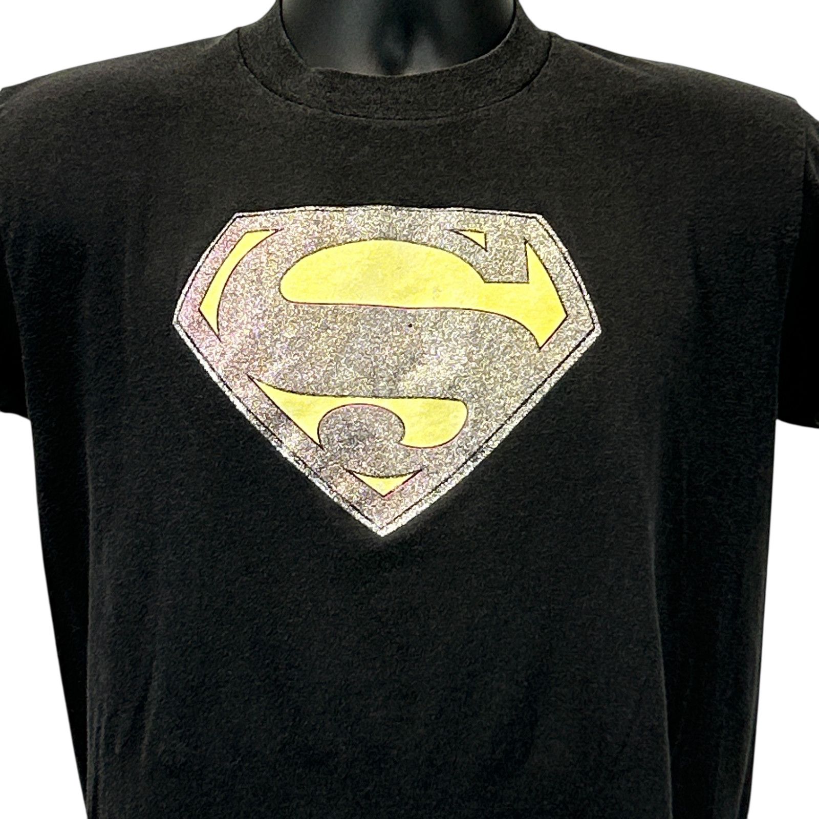 Vintage Superman Glitter Logo T Shirt Mens M Medium Black Hoodie, Sweatshirt | PodTeesHub.com