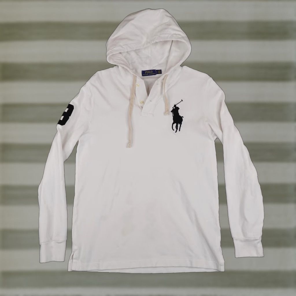 Ralph Lauren Polo Ralph Lauren Hoodie Mens M White Henley Graphic Print Logo Big Pony 3 Rugby T-Shirts, Sweatshirt