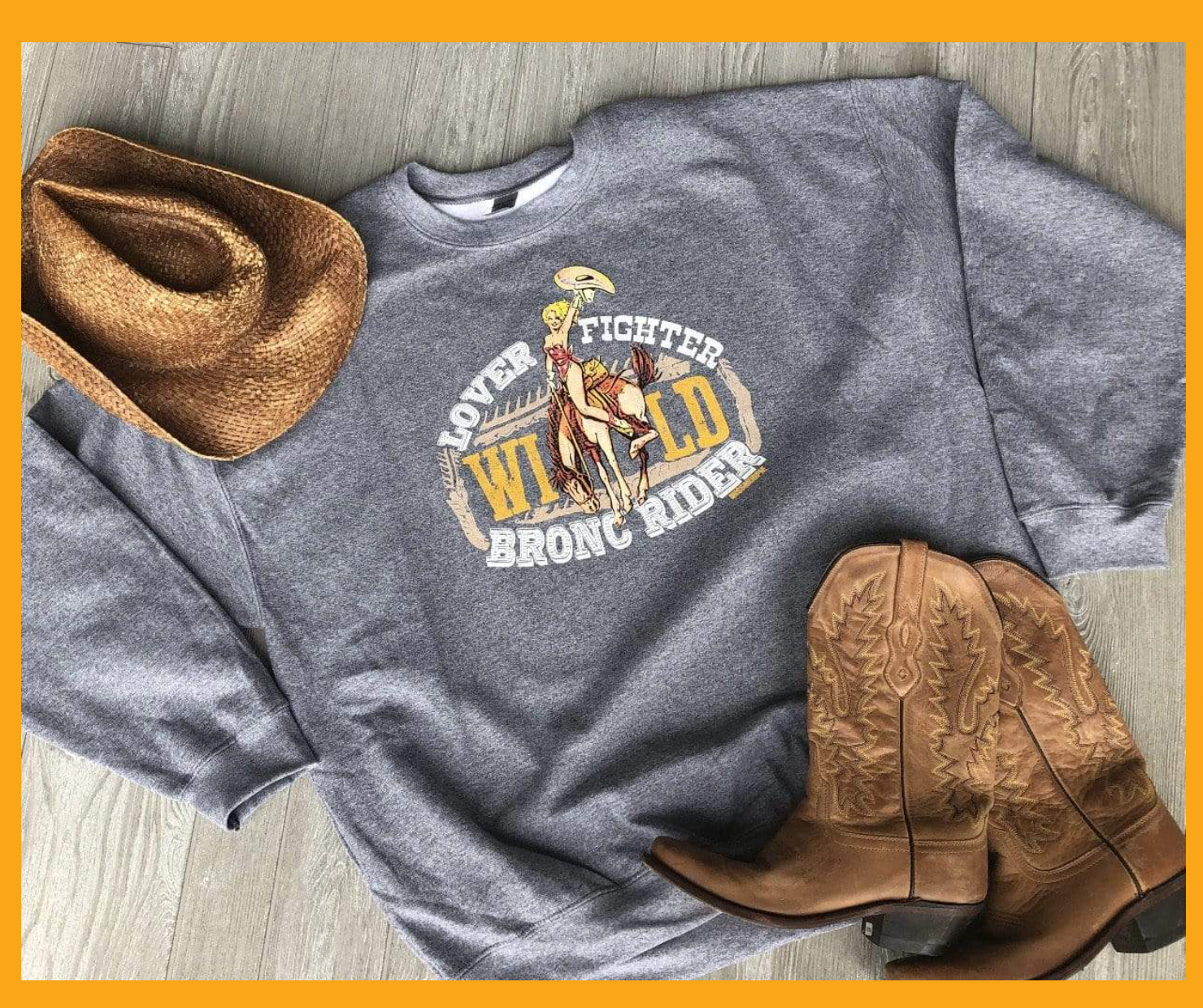 Lover, Fighter Bronc Rider Sweatshirt- Heather Grey T-Shirts, Hoodie | PodTeesHub.com