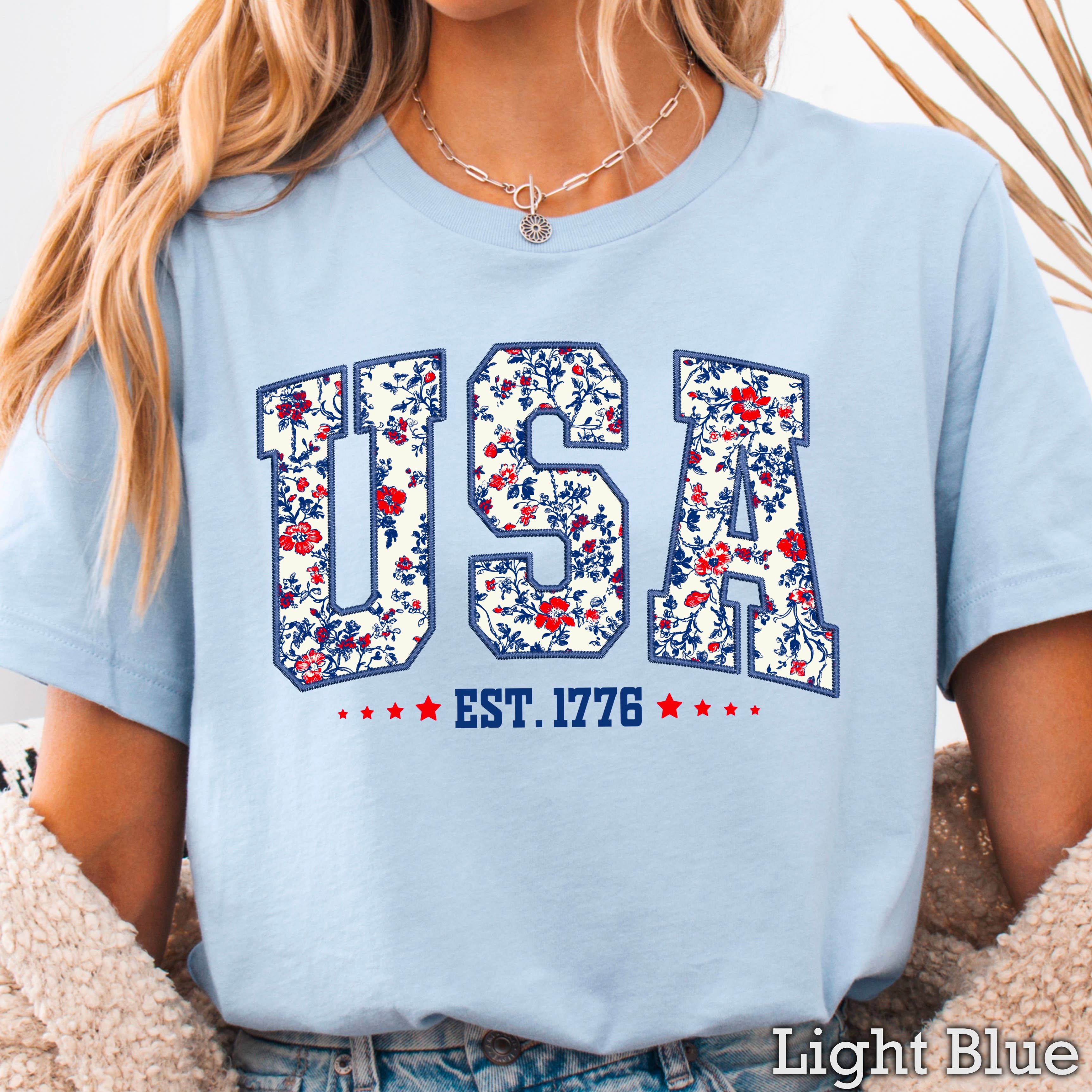 USA Floral  | July 4th Graphic Tee | Gildan Hoodie, Sweatshirt | PodTeesHub.com