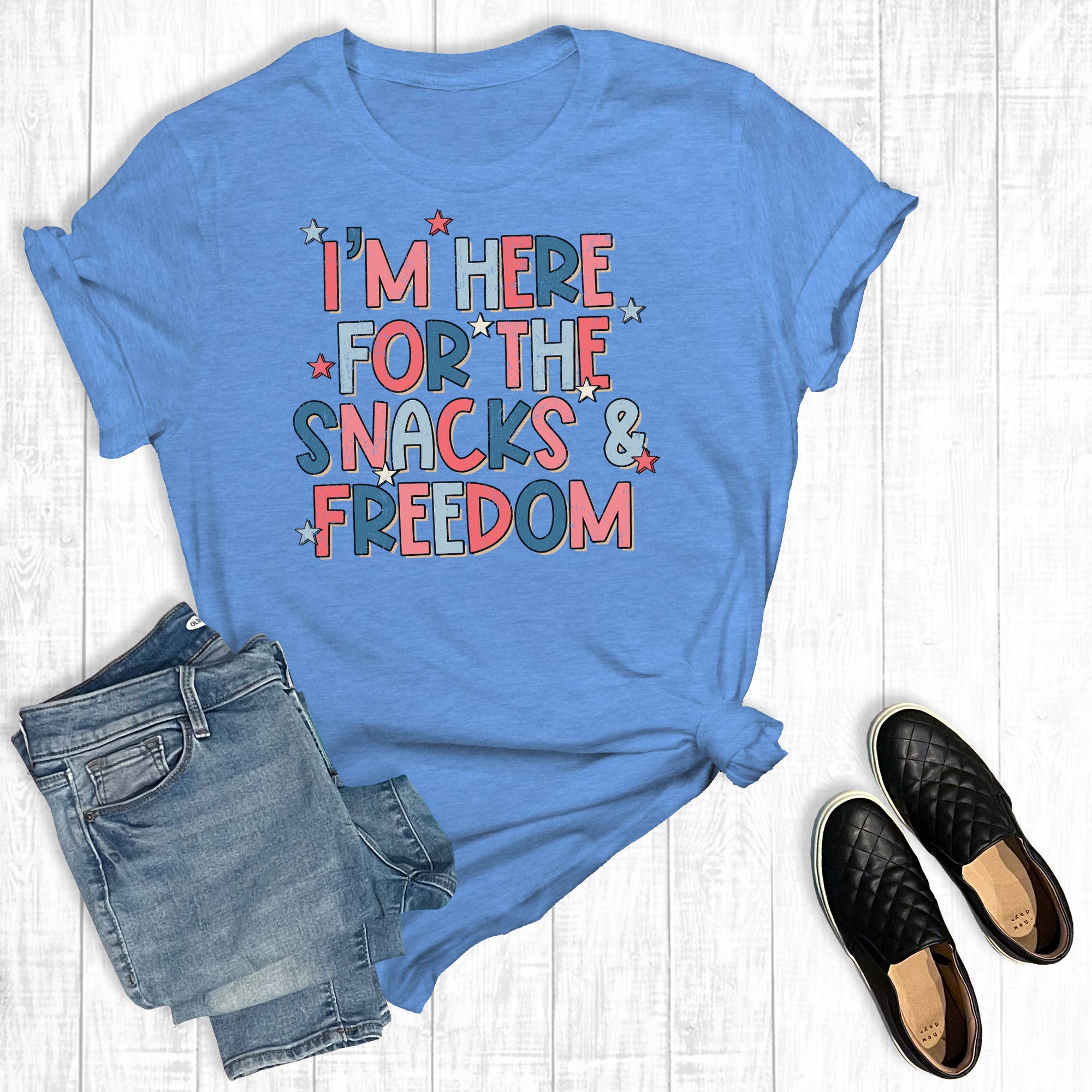 I'm Just Here For the Snacks and Freedom Graphic Tee Hoodie, Sweatshirt | PodTeesHub.com