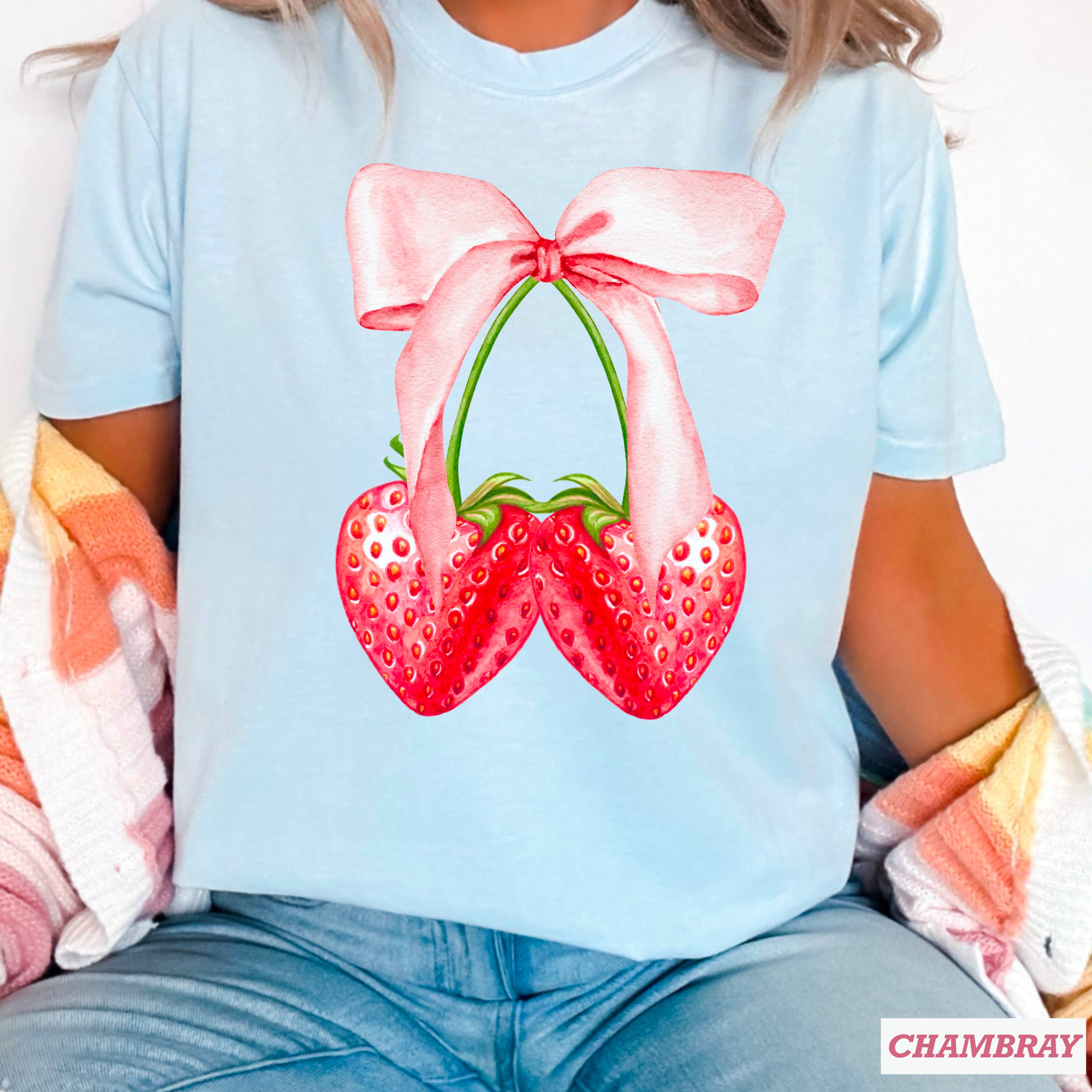 Coquette Strawberries Graphic Tee | Comfort Colors Hoodie, Sweatshirt | PodTeesHub.com
