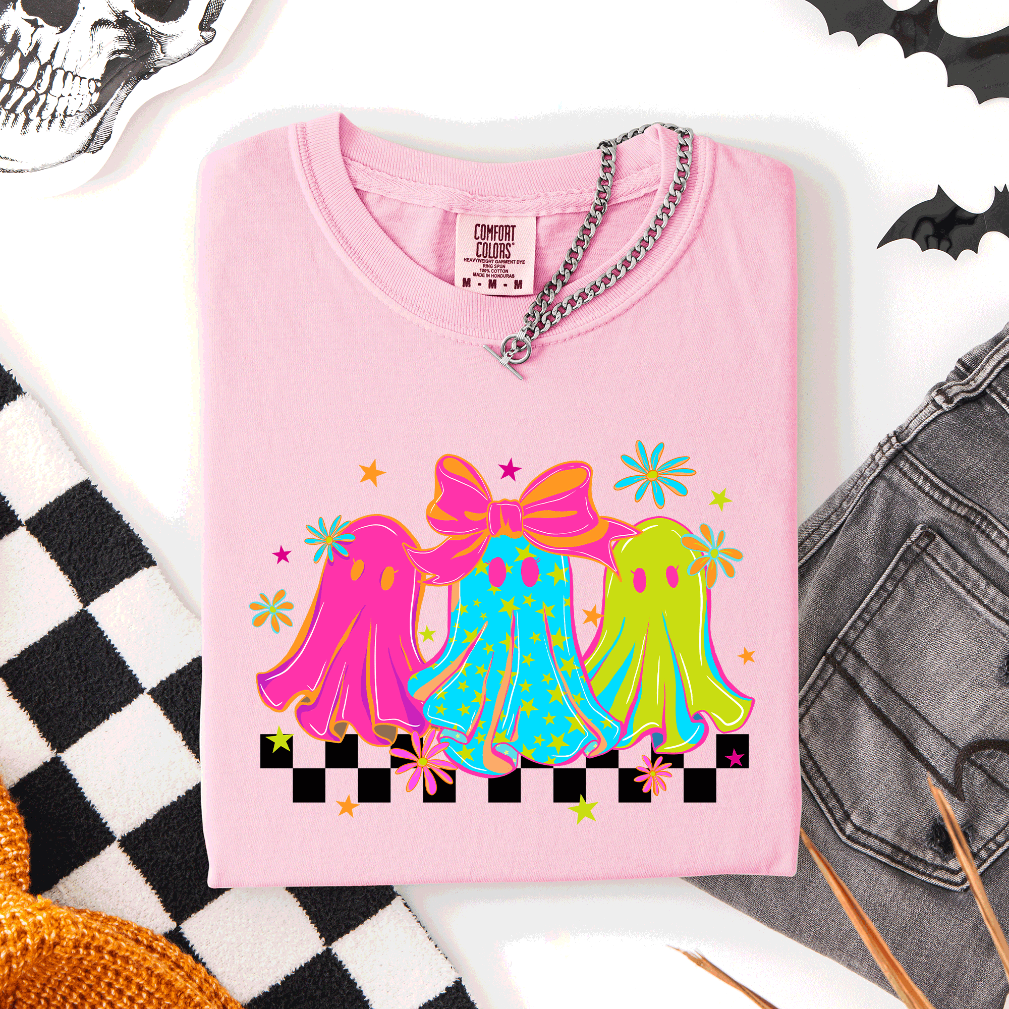 Bright and Colorful, Retro Halloween Ghosts, T-Shirt Hoodie, Sweatshirt | PodTeesHub.com
