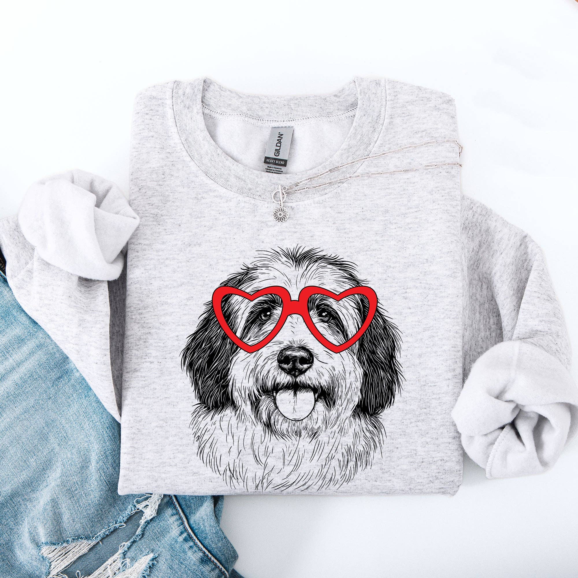 English Sheepdog, Pet, Dog Breed, Valentine's Sweatshirt T-Shirts, Hoodie | PodTeesHub.com