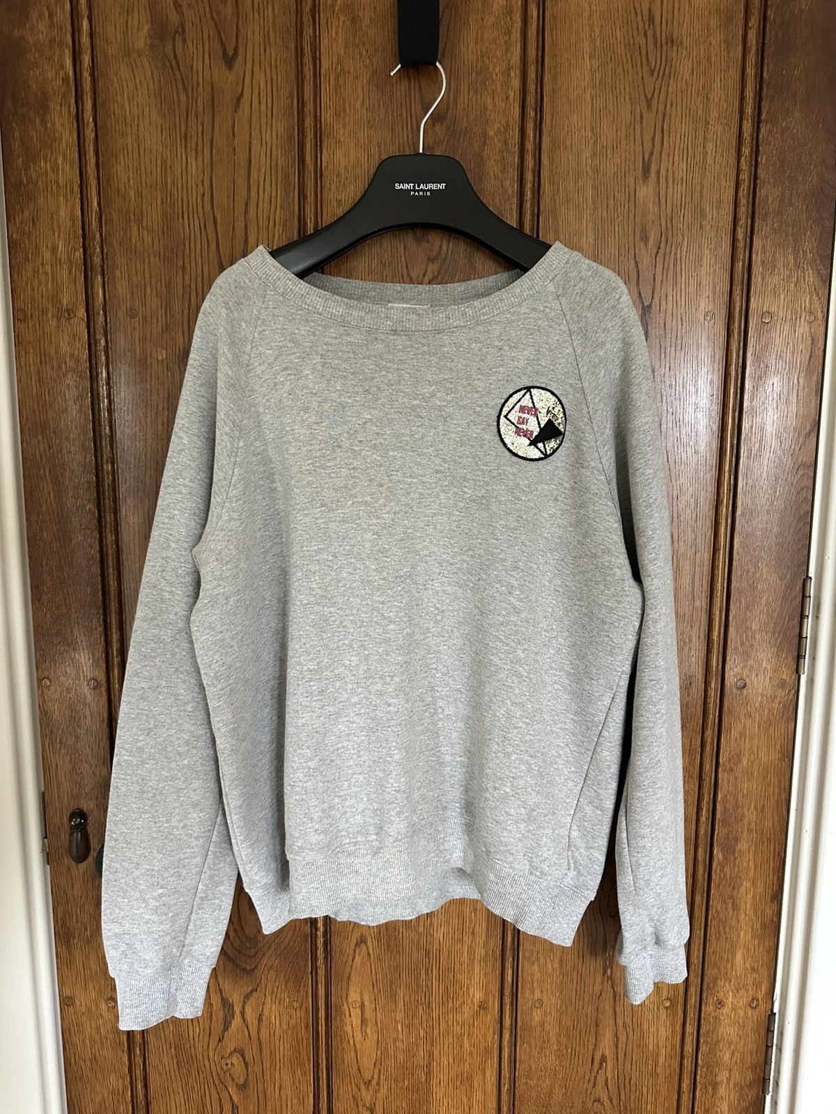 Laurent Paris Saint Laurent Glitter Patch Grey Sweater Sweatshirt Crew Xl T-Shirts, Hoodie | PodTeesHub.com