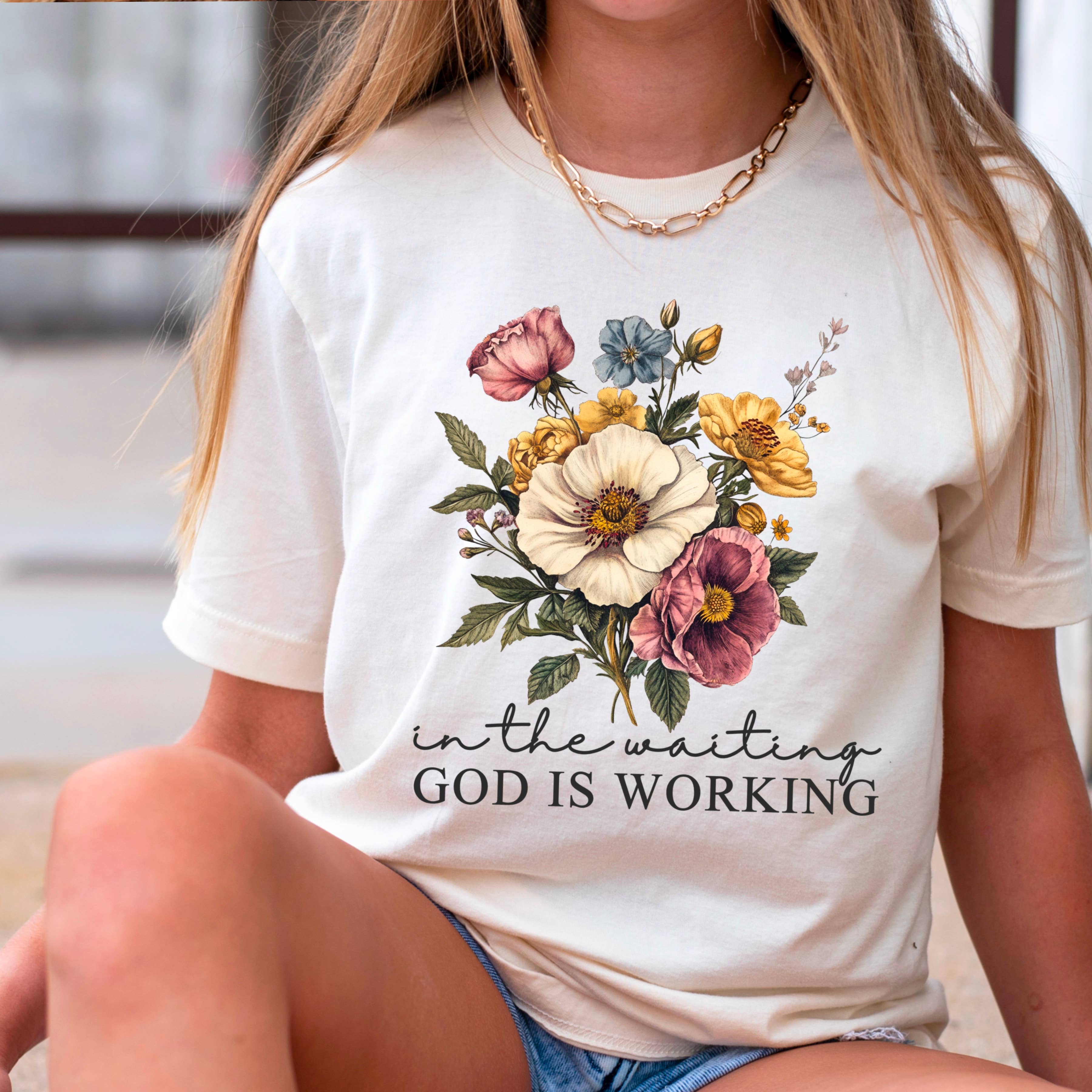 In the Waiting God Is Working Christian Graphic Tee | Gildan Hoodie, Sweatshirt | PodTeesHub.com