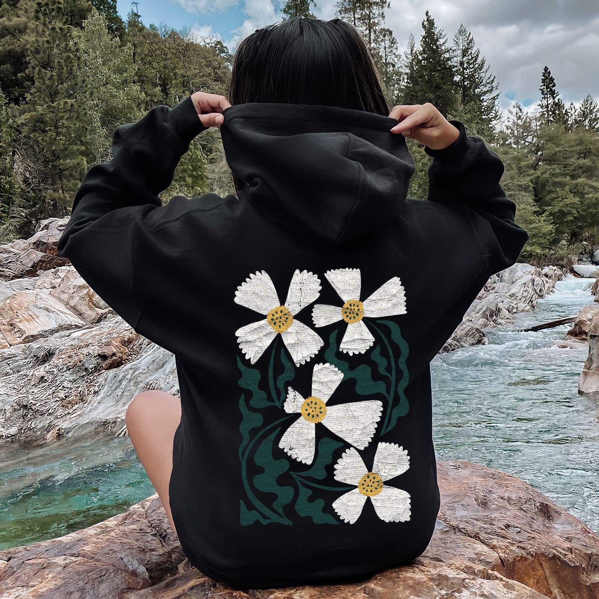 Boho Art Nouveau Flowers, Bold Design Hoodie T-Shirts, Sweatshirt | PodTeesHub.com