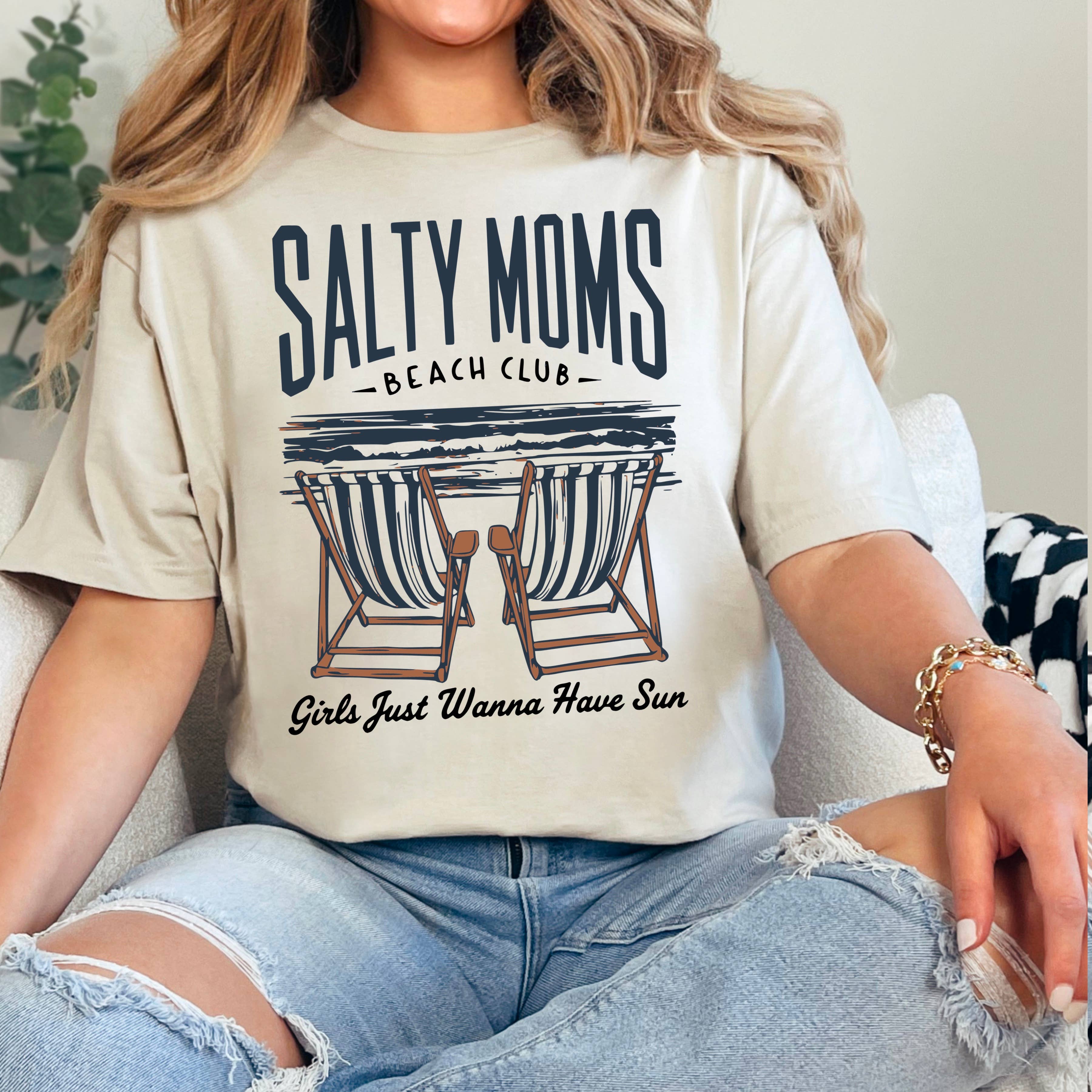 Salty Mom’S Beach Club Graphic Tee | Gildan Hoodie, Sweatshirt | PodTeesHub.com