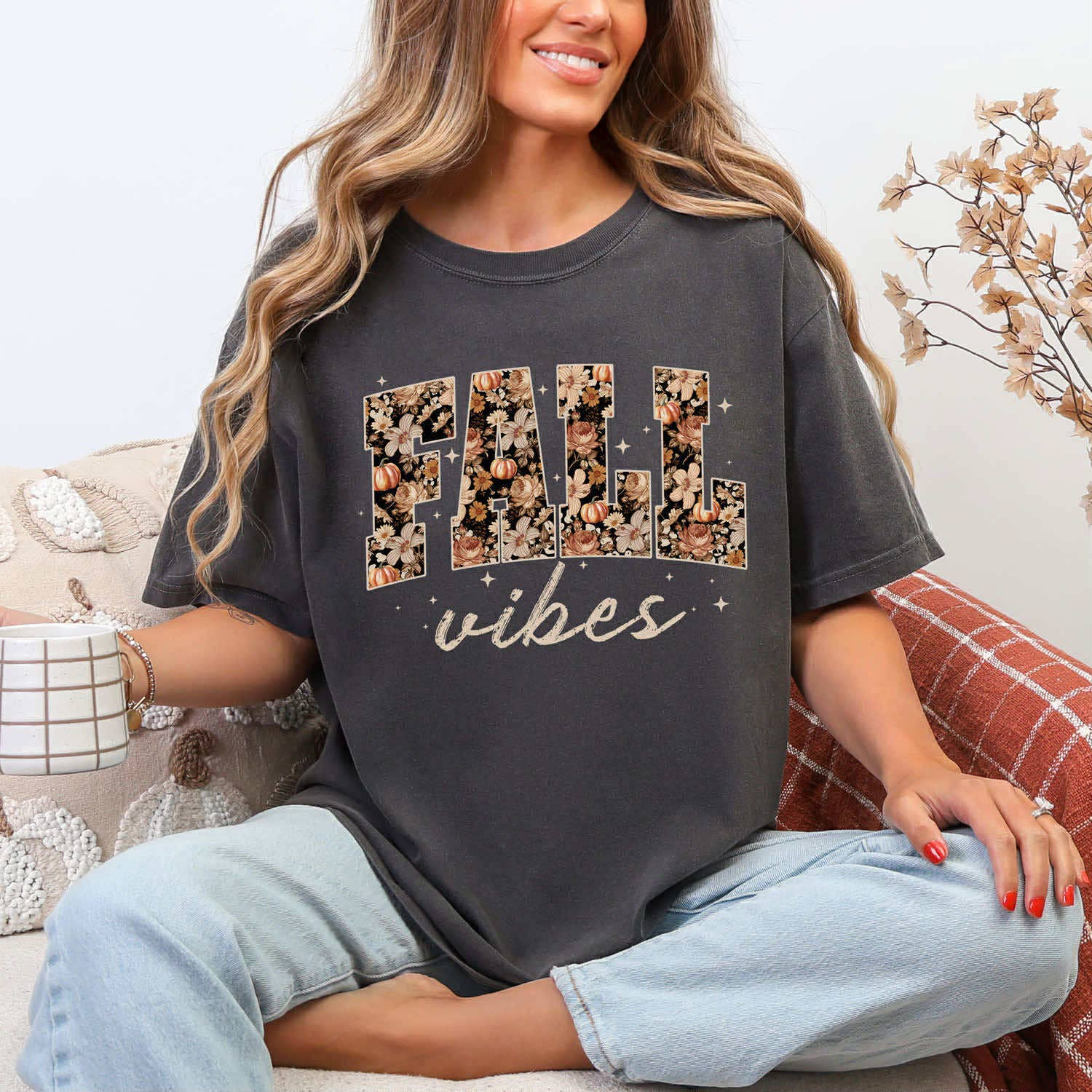 Fall Vibes Dark Floral Tee Hoodie, Sweatshirt | PodTeesHub.com