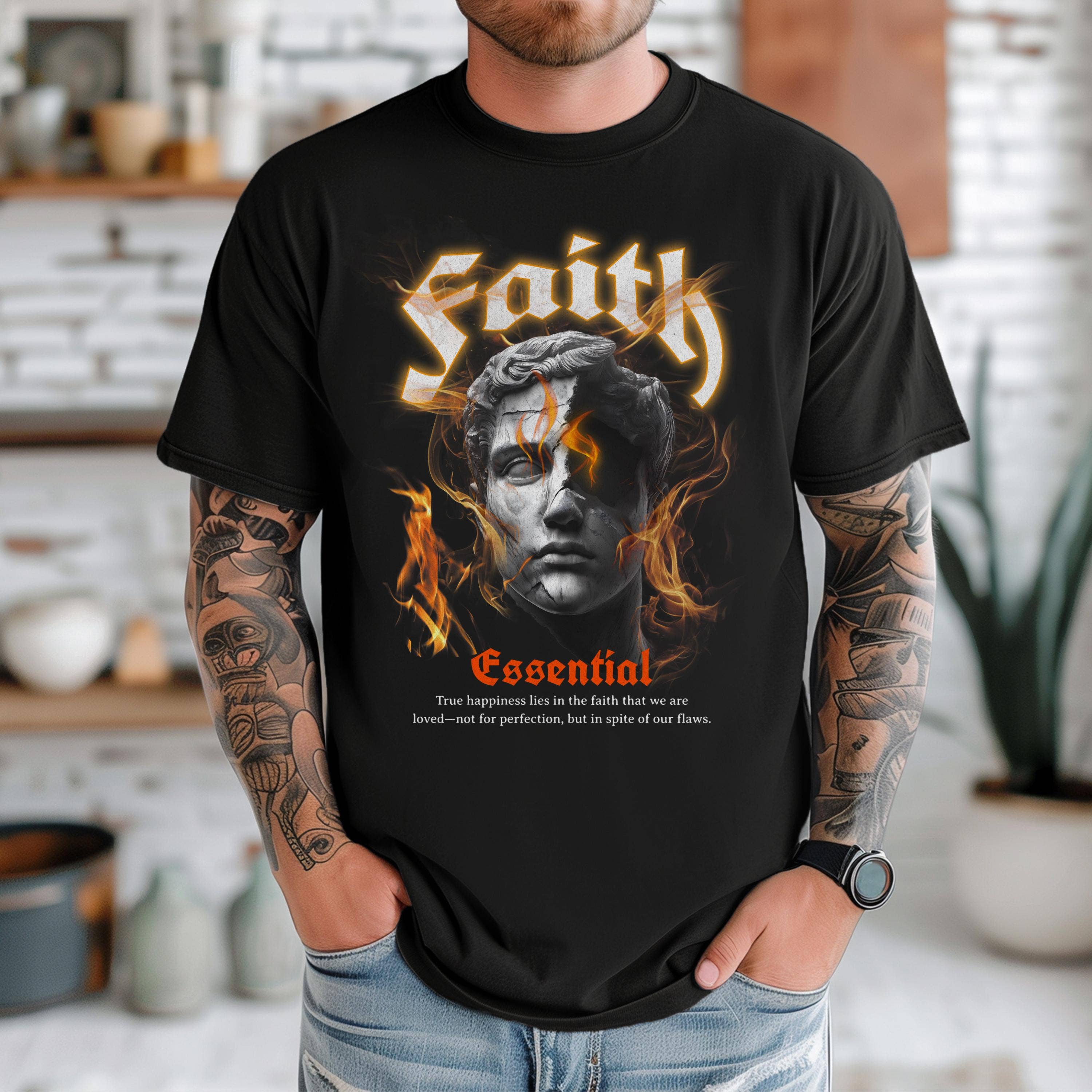 Faith Fire Statue Graphic Tee - Inspirational Streetwear Hoodie, Sweatshirt | PodTeesHub.com