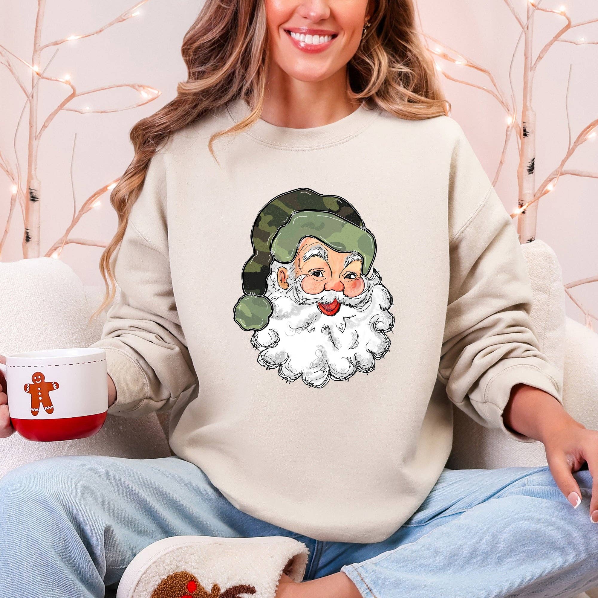 Camo Santa, Retro Christmas, Cute, Hunting Sweatshirt T-Shirts, Hoodie | PodTeesHub.com