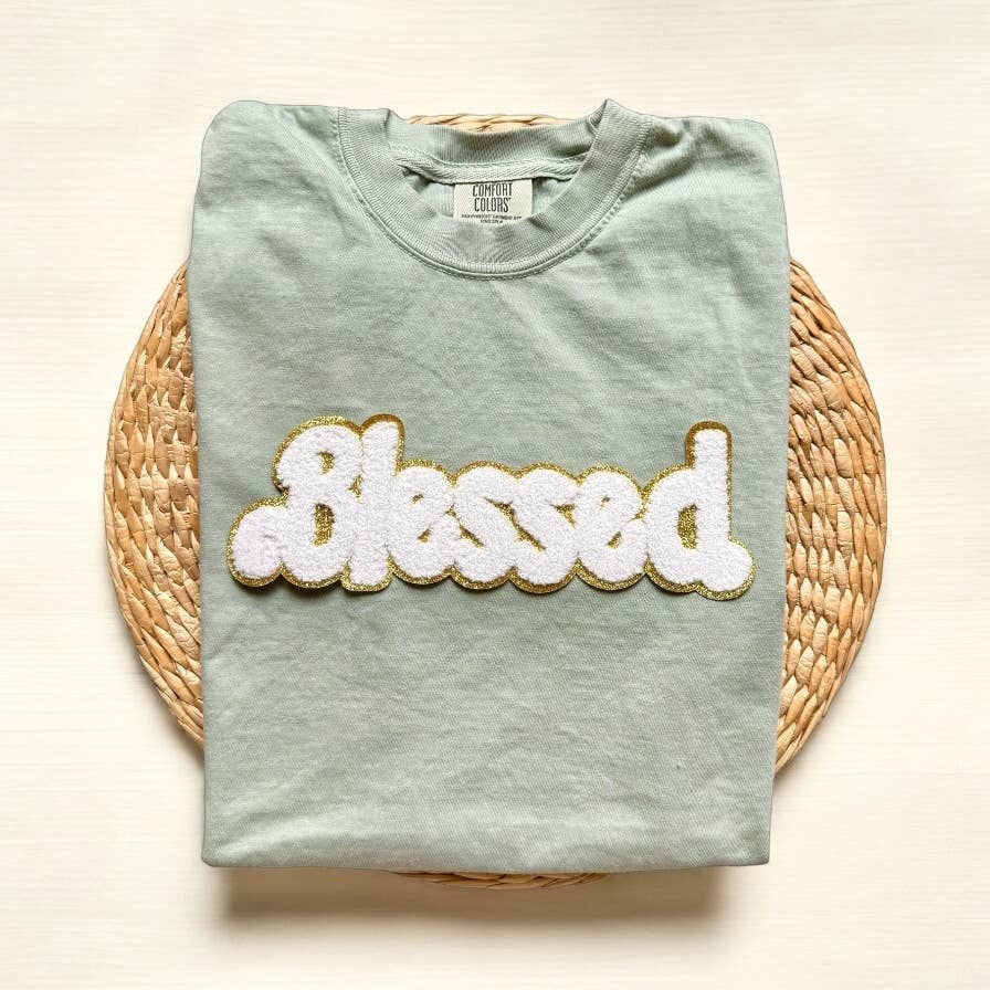 Comfort Colors Chenille Patch Blessed Shirt, Blessed Tee Hoodie, Sweatshirt | PodTeesHub.com