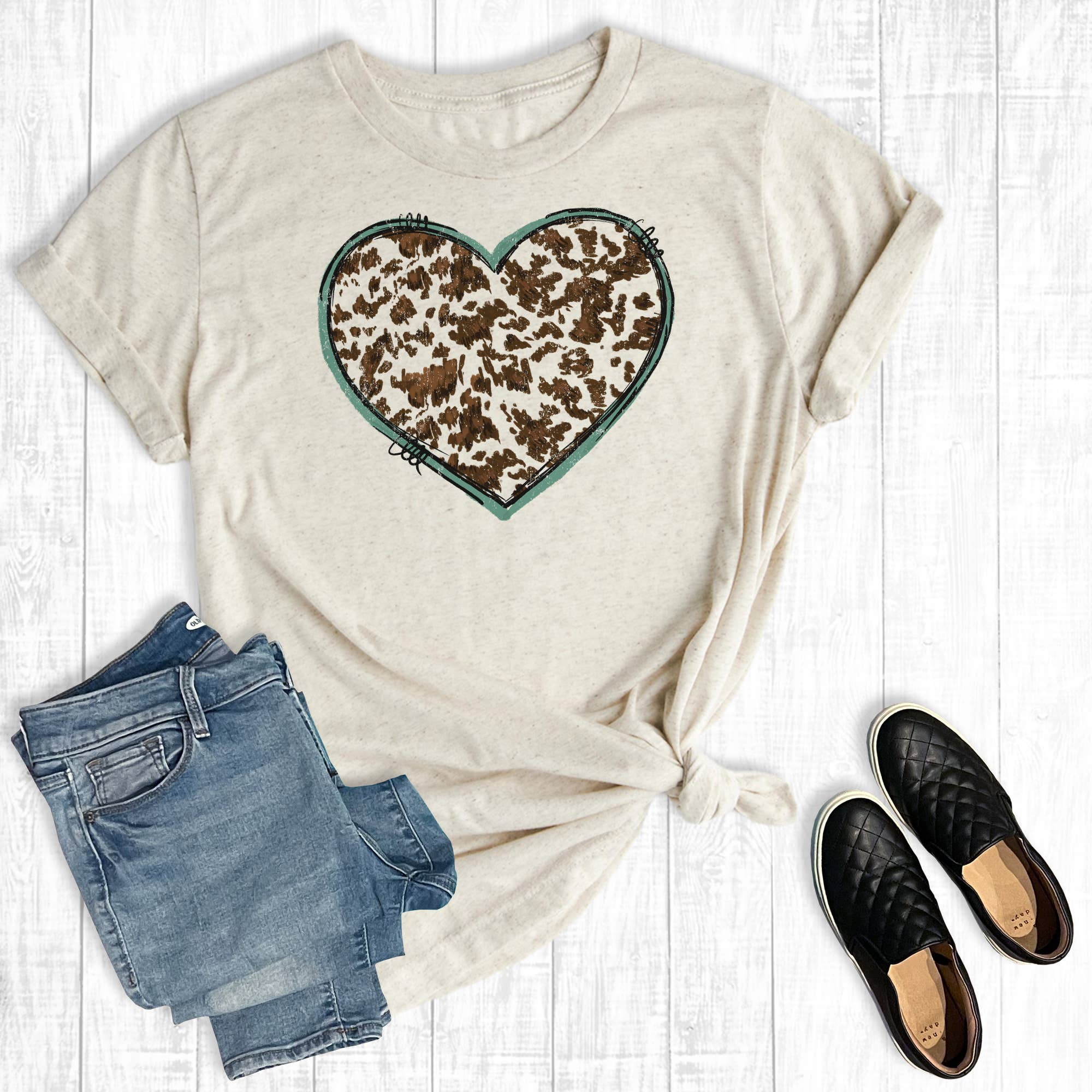 Turquoise Cowhide Heart Graphic Tee Hoodie, Sweatshirt | PodTeesHub.com