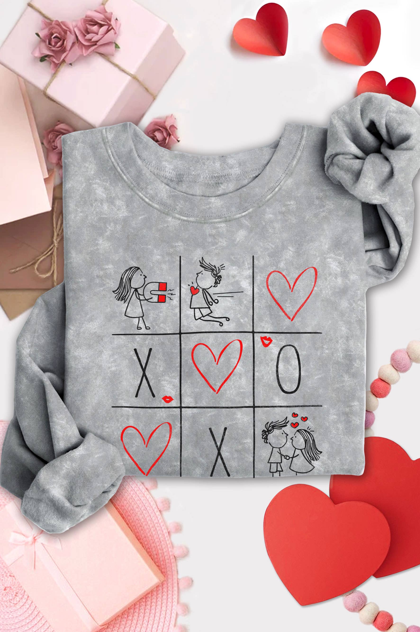 Xoxo Valentine Tic Tac Toe  Mineral Graphic Brush Sweatshirt T-Shirts, Hoodie | PodTeesHub.com