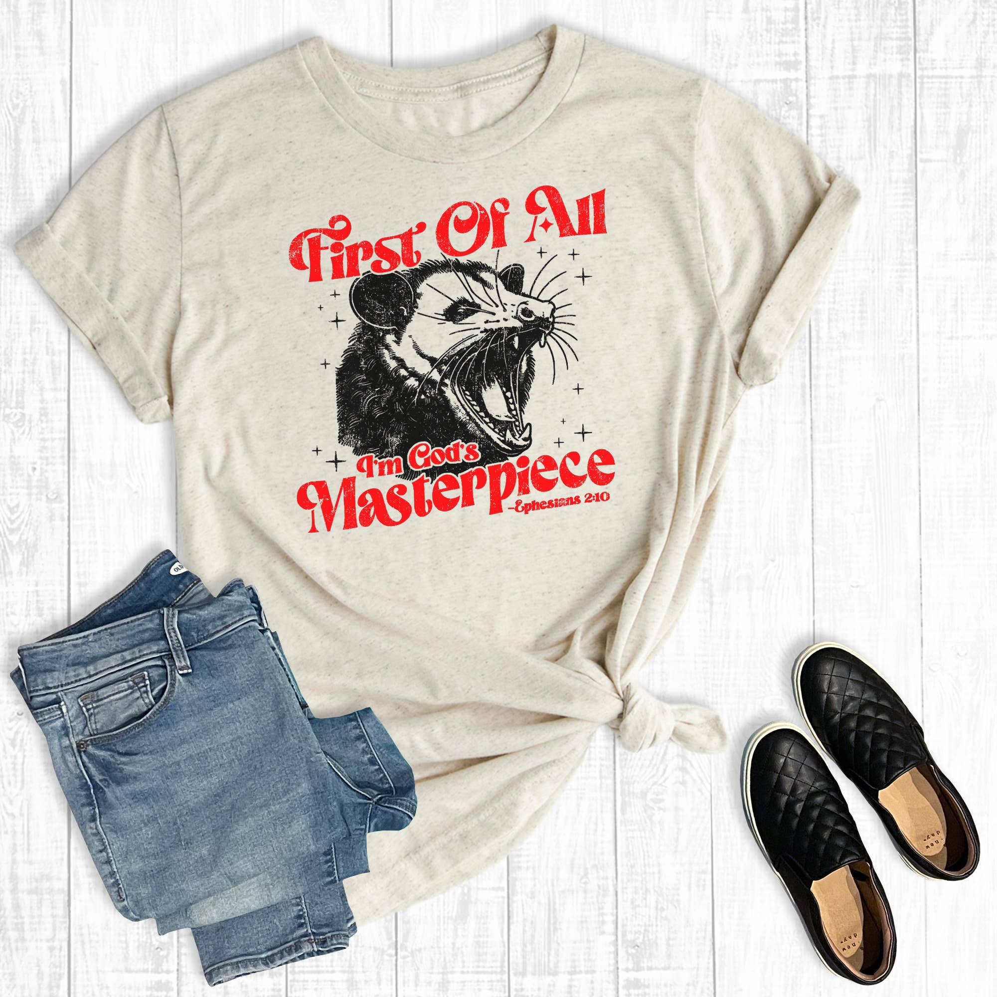 Funny Faith First of All I'm Gods Masterpiece Graphic Tee Hoodie, Sweatshirt | PodTeesHub.com