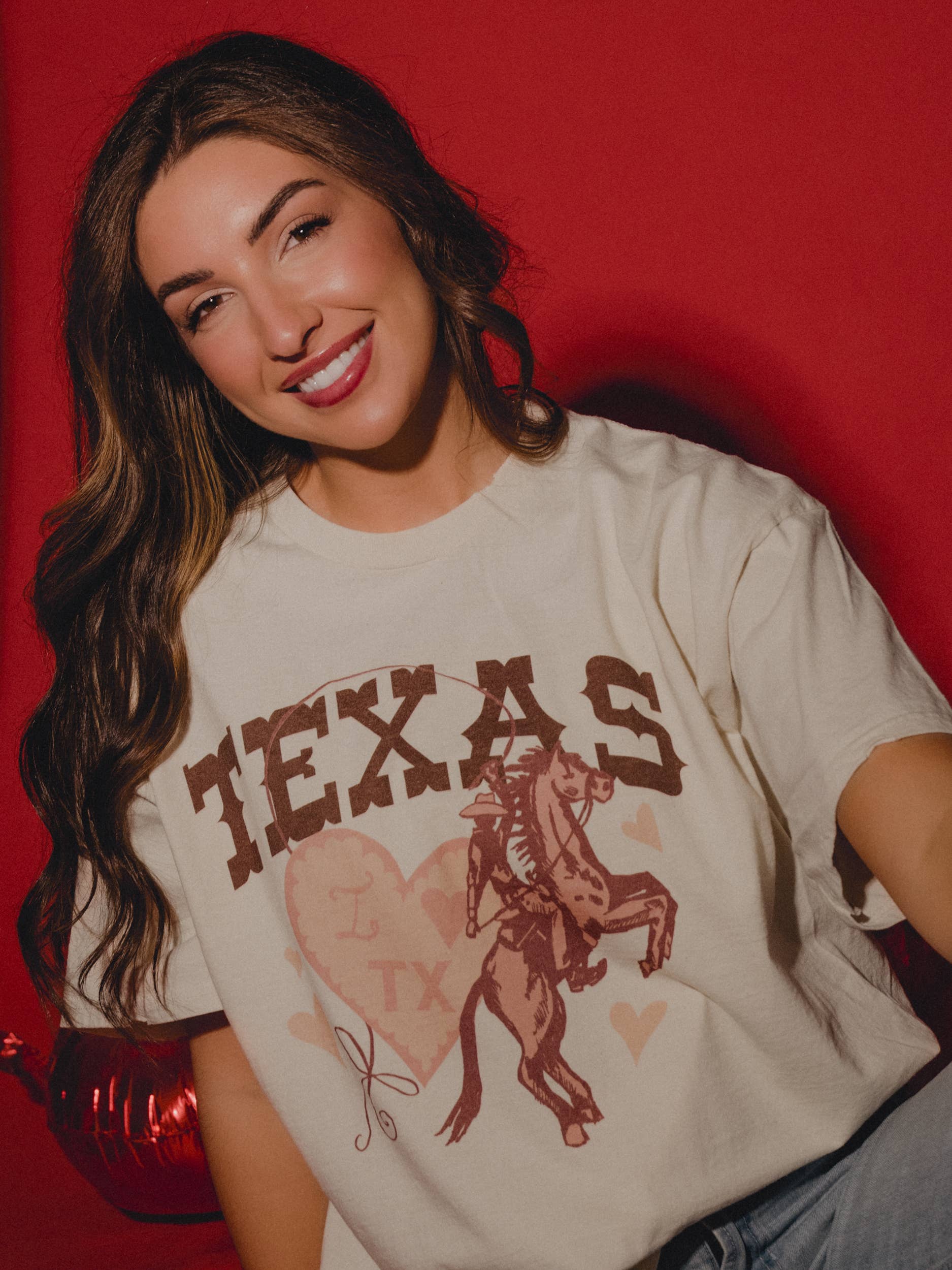 Texas Hearts and Horses Off White Thrifted Graphic Tee Hoodie, Sweatshirt | PodTeesHub.com