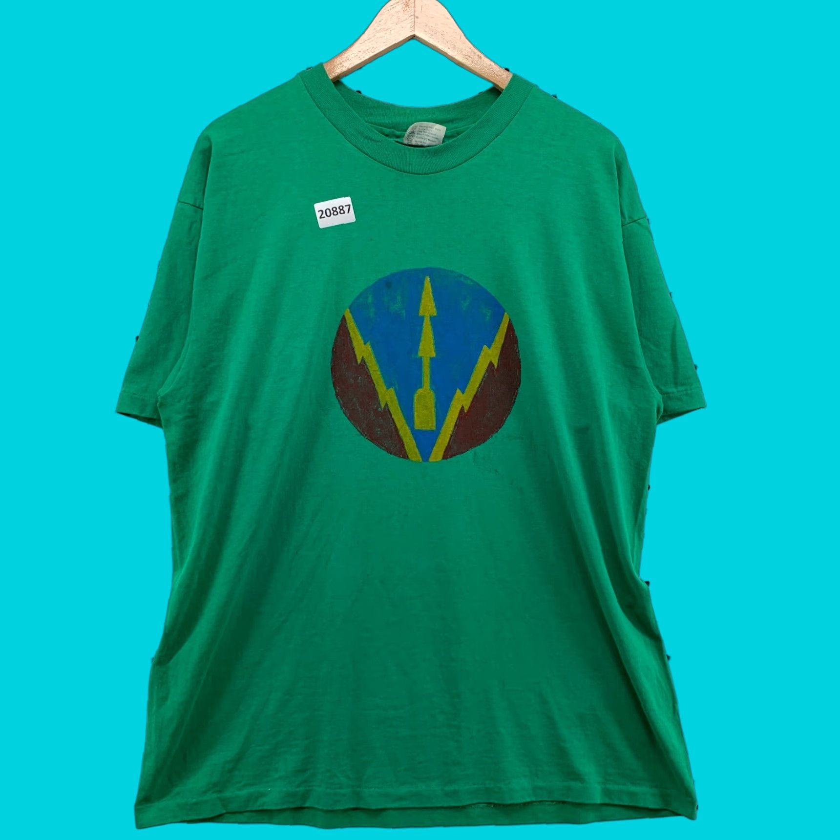 Hanes Vintage 80s Lighting Graphic Arrow Shirt Unisex Adults Xl Green Hanes Cotton T Shirt Crew Neck Hoodie, Sweatshirt