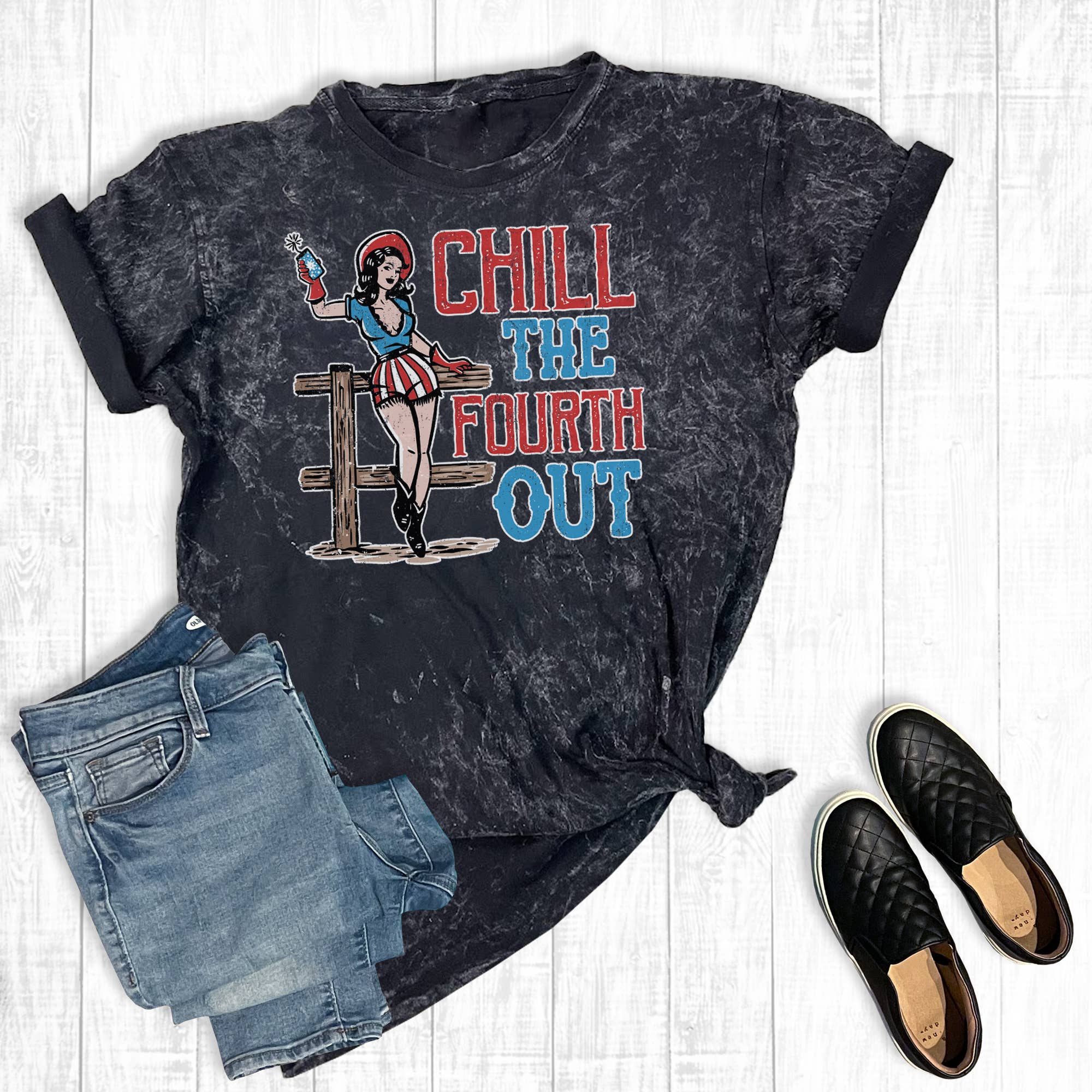 4th of July Cowgirl Mineral Wash Graphic Tee Hoodie, Sweatshirt | PodTeesHub.com