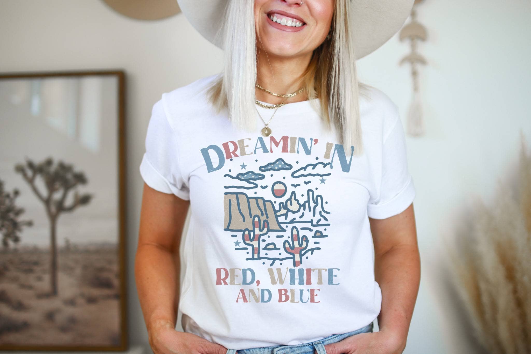 Dreamin in Red White and Blue | Patriotic Graphic Shirt Hoodie, Sweatshirt | PodTeesHub.com