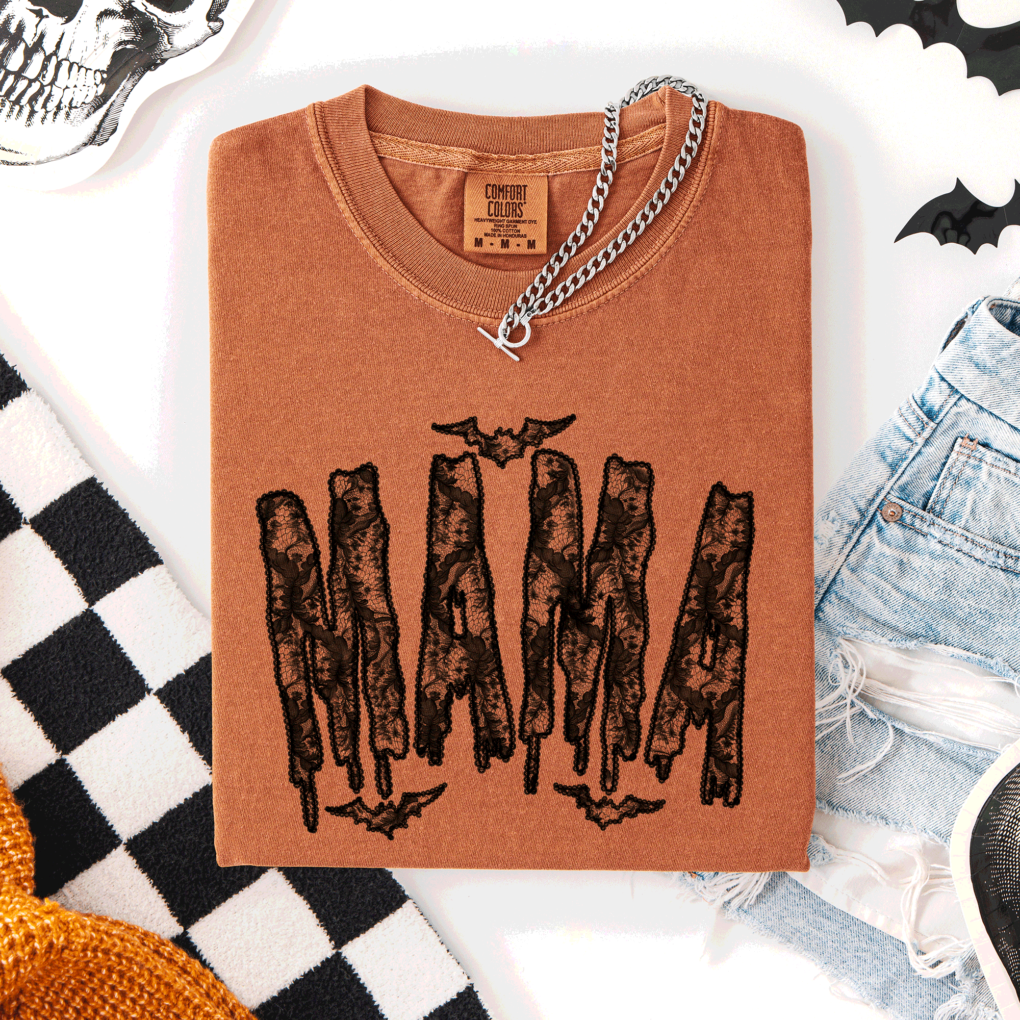 Mama, Faux Lace, Halloween, Coquette, Cute T-Shirt Hoodie, Sweatshirt | PodTeesHub.com