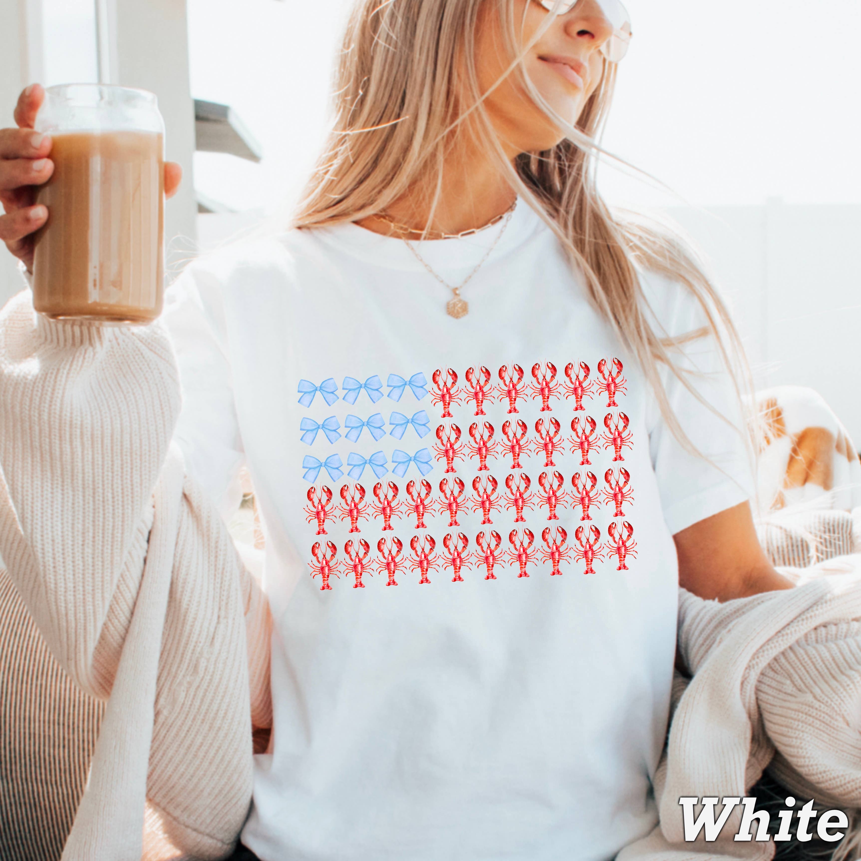 Bows and Lobsters July 4th Graphic Shirt | Comfort Color Hoodie, Sweatshirt | PodTeesHub.com