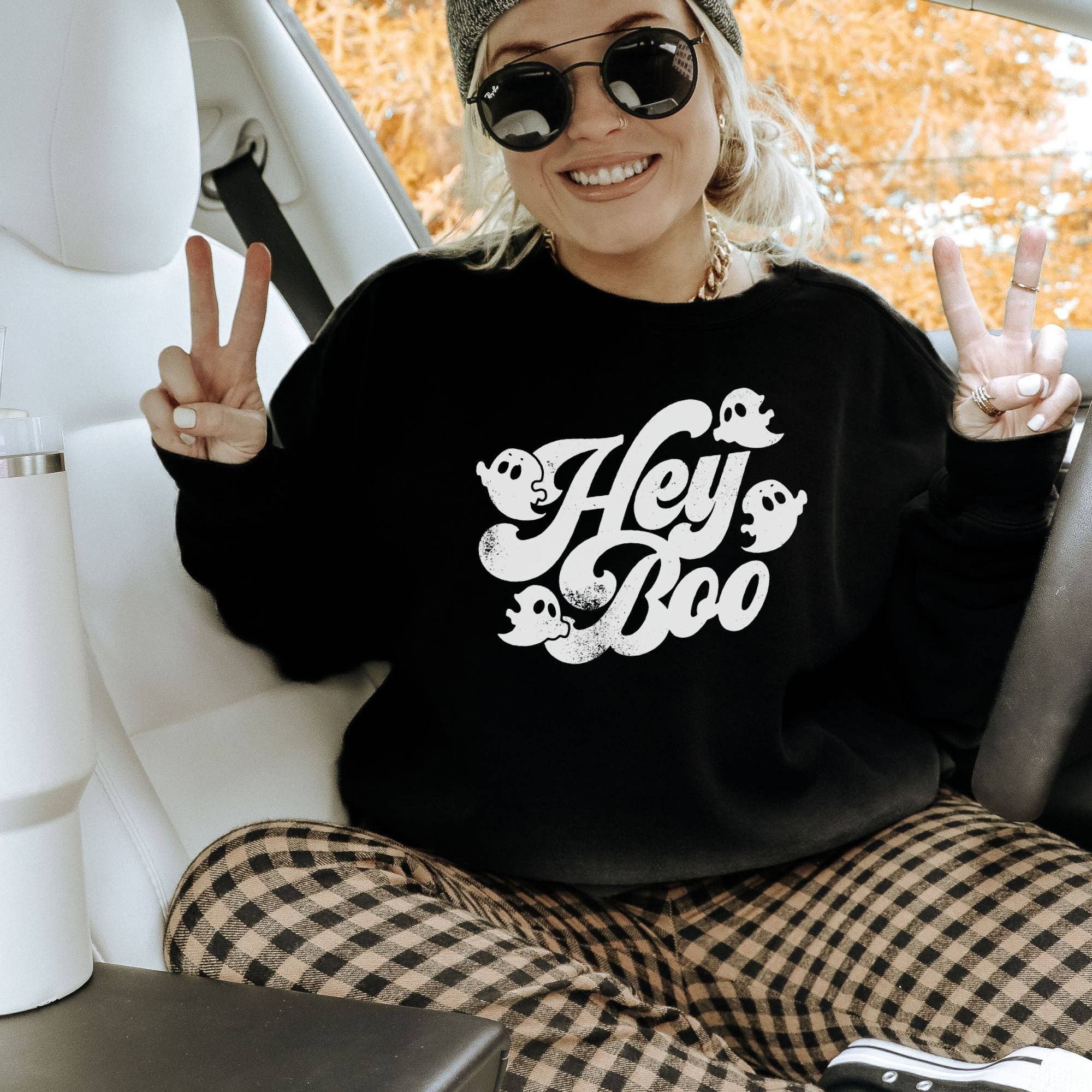 Cute Hey Boo Ghost Sweatshirt *Unisex Fit* T-Shirts, Hoodie | PodTeesHub.com