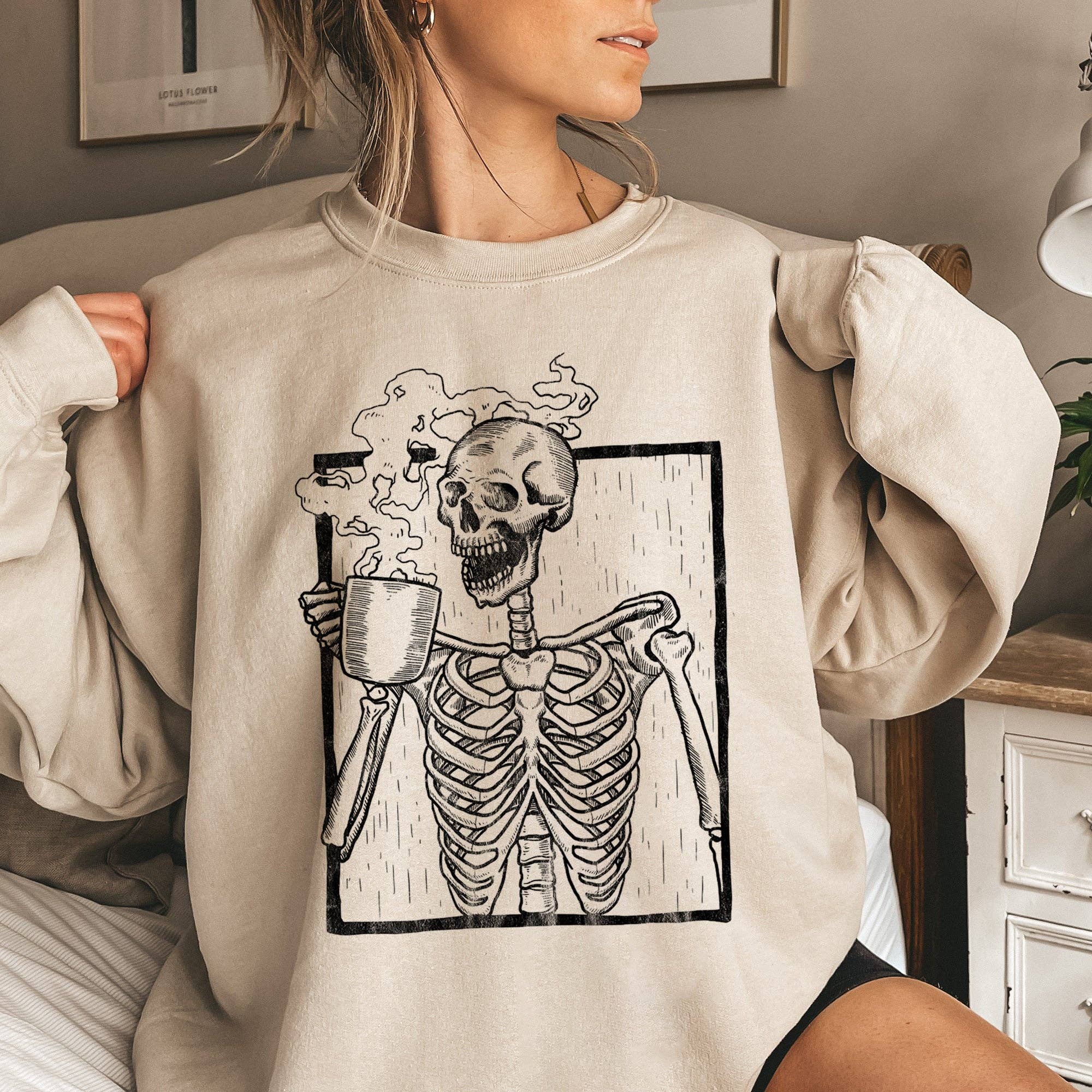 Skeleton Coffee Vintage Halloween Sweatshirt T-Shirts, Hoodie | PodTeesHub.com